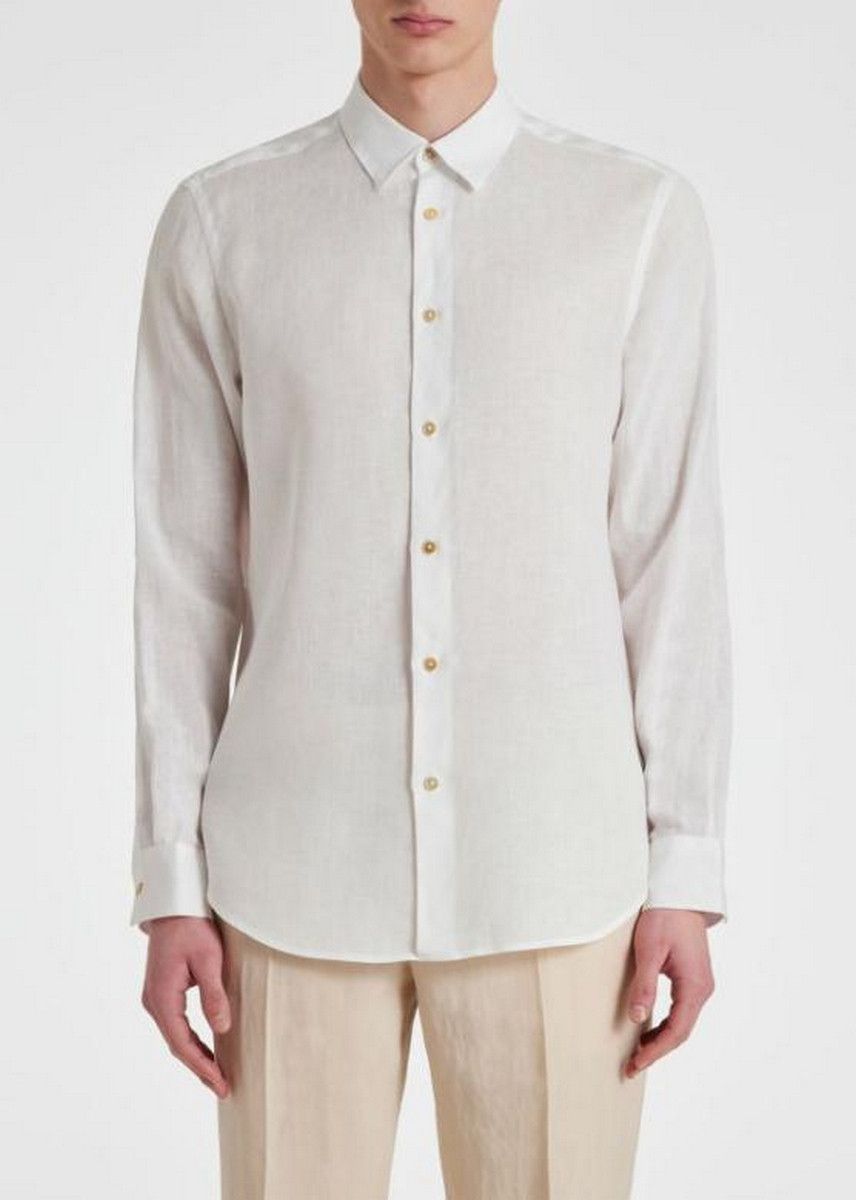Paul Smith PAUL SMITH white linen shirt w Artist stripe detail Medium Size US M / EU 48-50 / 2 - 2 Thumbnail