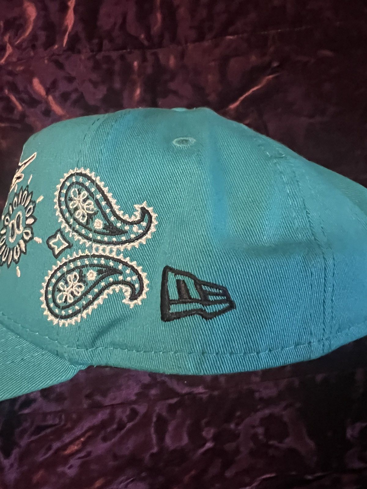 47 Brand Rare New Era Teal Miami Marlins F Paisley 9FORTY A-Frame Hat Size ONE SIZE - 3 Thumbnail
