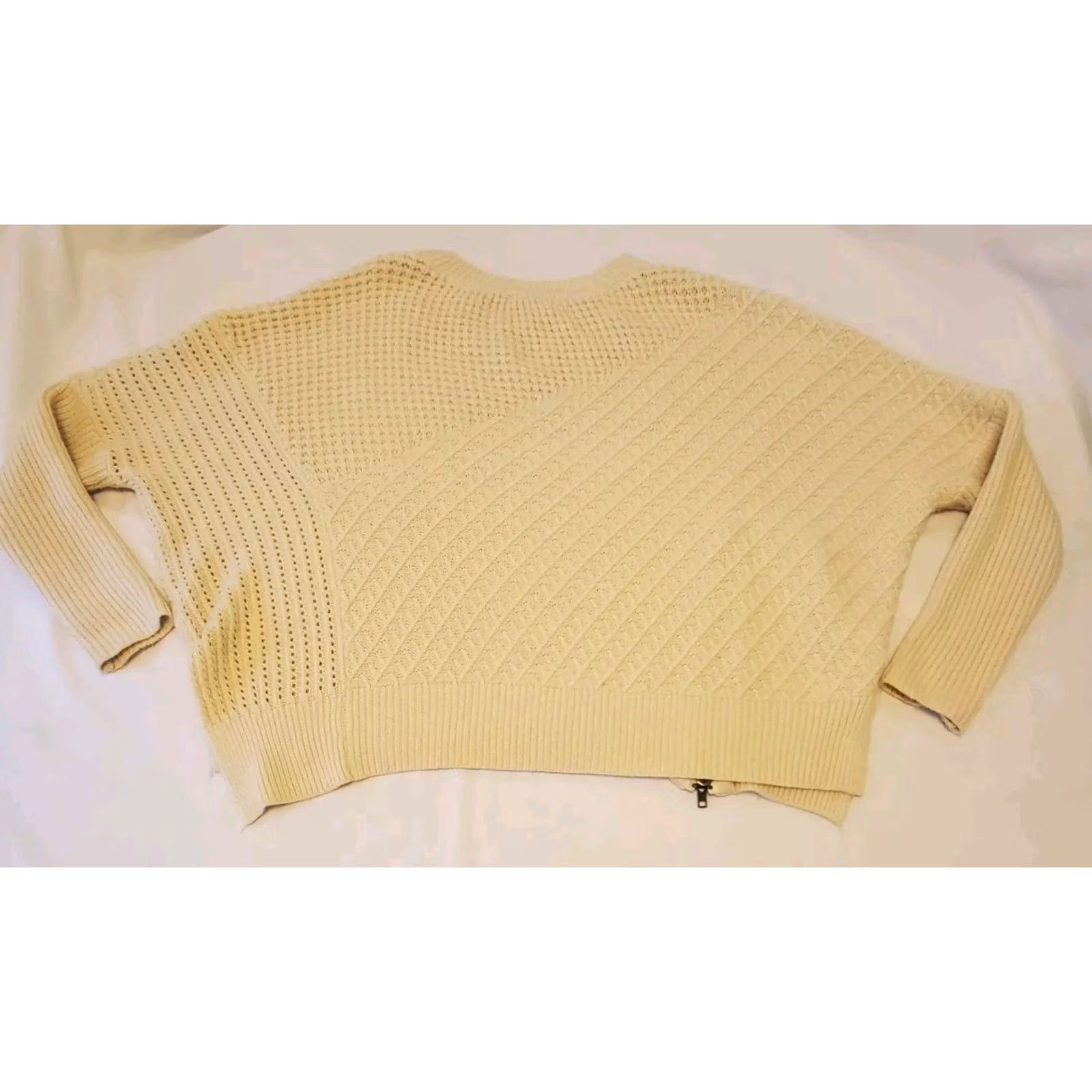 Anthropologie Anthropologie She+Sky Sweater Cream One Size 3/4 Length Sleeve Heavy Knit Boxy Size ONE SIZE - 2 Thumbnail