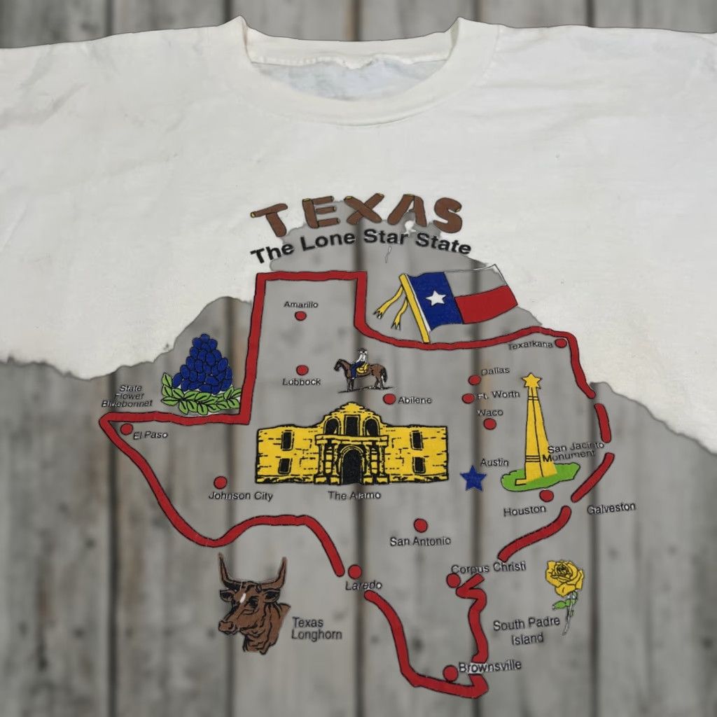 Vintage VINTAGE Texas Lone Star State Shirt Men Large Short Sleeve Graphic Tee 1990s White Cotton Sportswear/Beach Mens Size US L / EU 52-54 / 3 - 1 Thumbnail