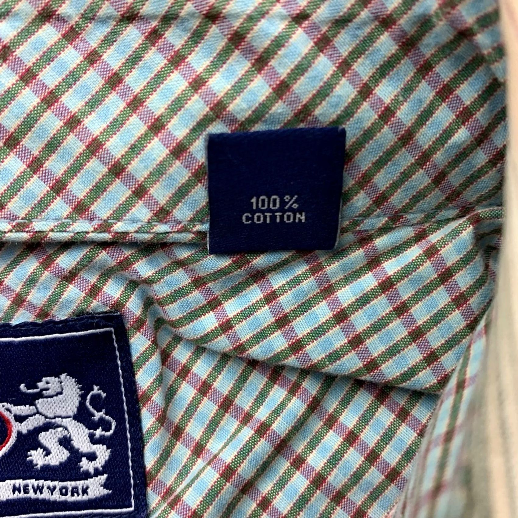 Vintage R&G Men's Cotton Dress Shirt XL Blue/Brown/Red/Green Stripe Flip Cuff Size 46R - 7 Thumbnail