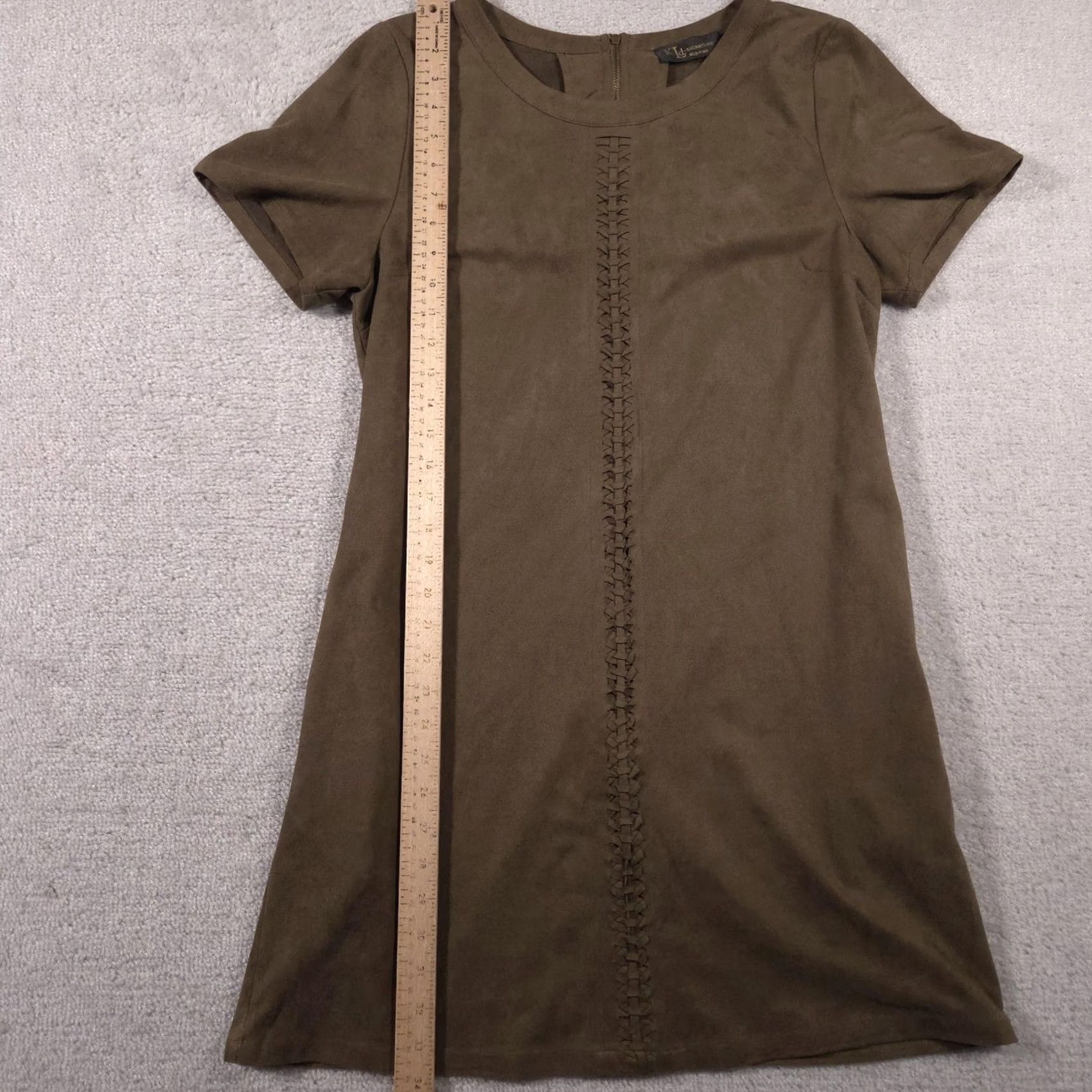 Vintage KLd Signature Dress Womens Large Brown Faux Suede Short Sleeve Shift Made USA Size 36" / US 14 / IT 50 - 6 Thumbnail