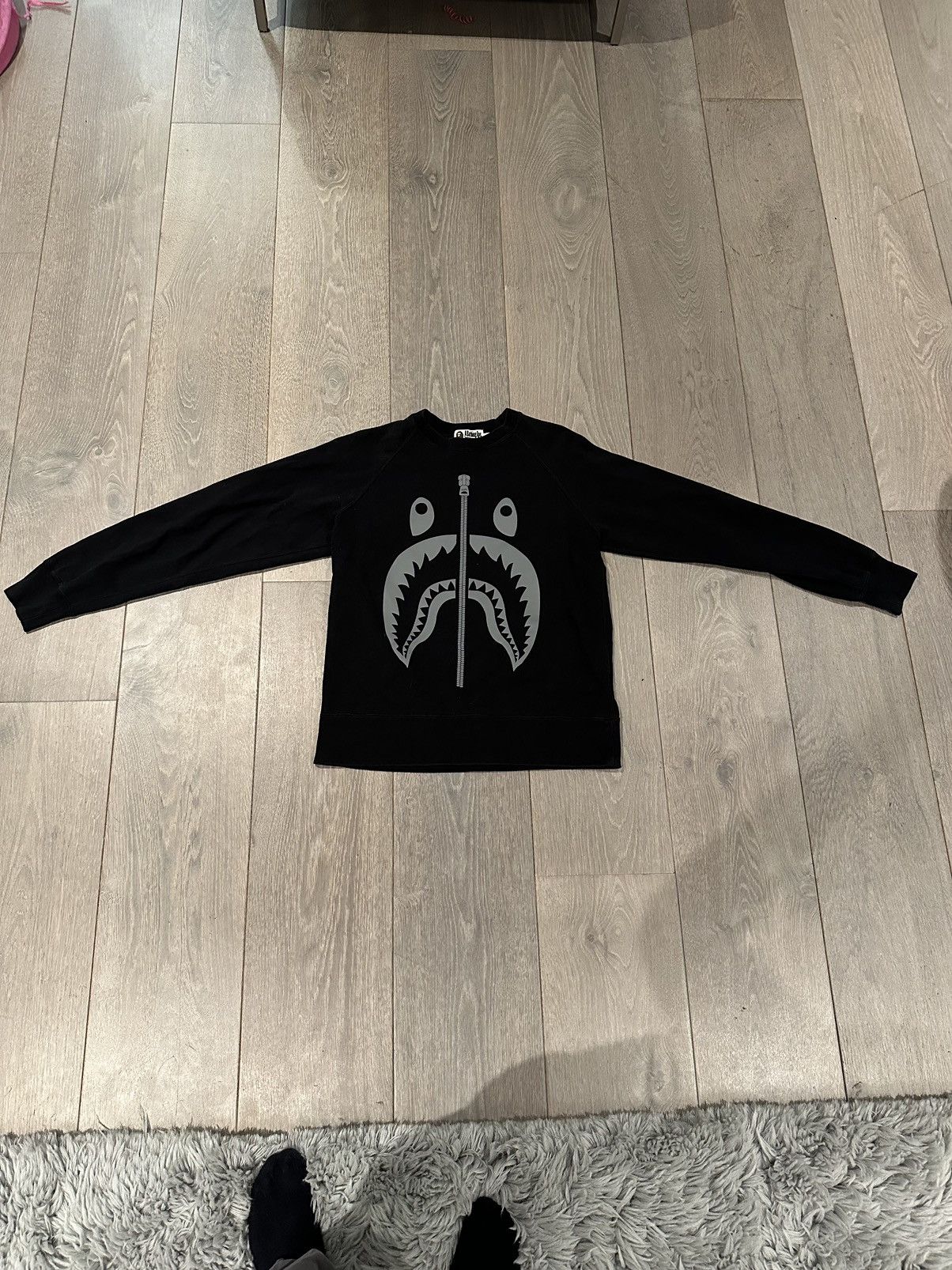 image of Bape Zipper Face Crew Neck Sweater in Black, Men's (Size Large)