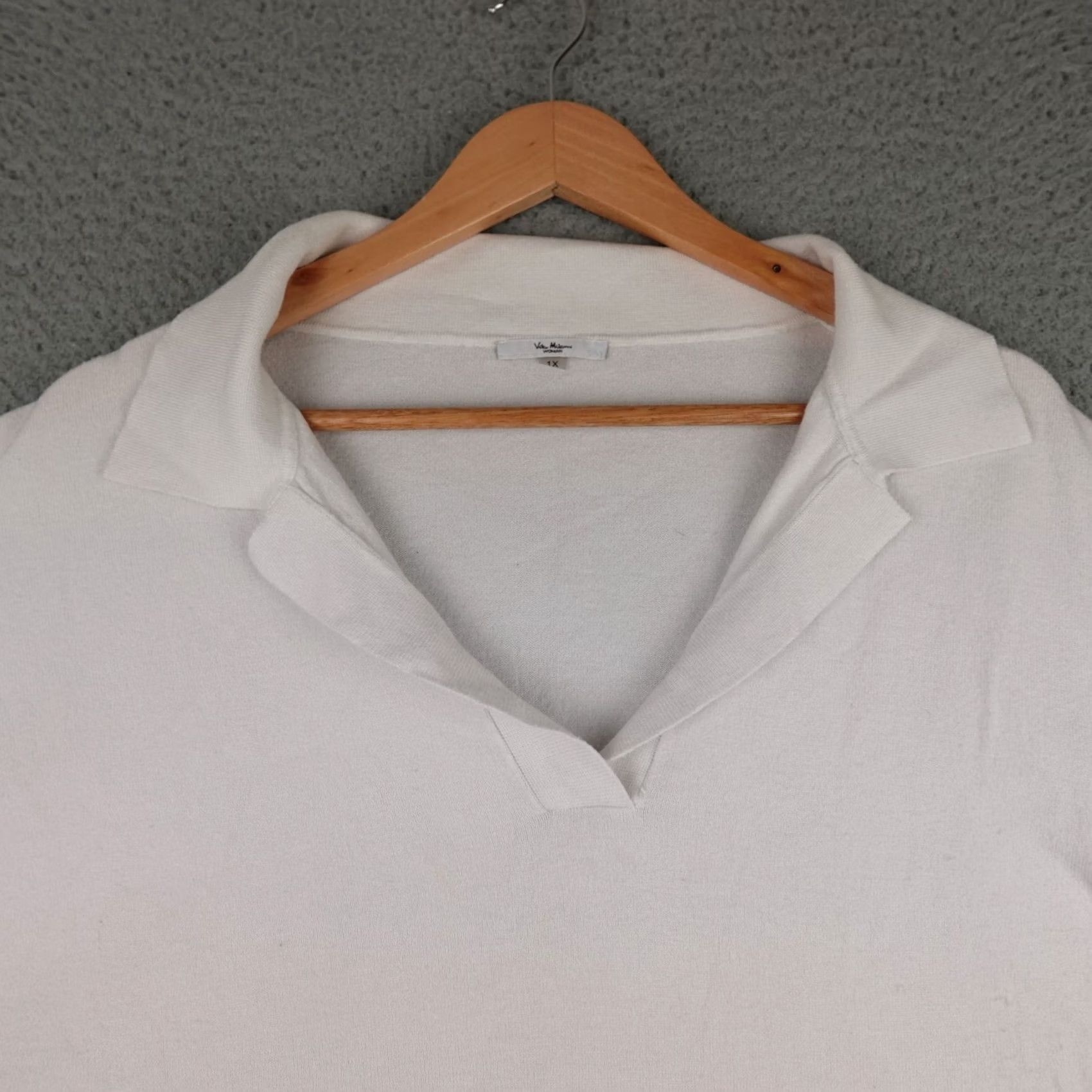 Vintage VIA MILANO Sweater Womens 1X White Short Sleeve Collared Pullover Preppy Rayon Size XL / US 12-14 / IT 48-50 - 5 Thumbnail