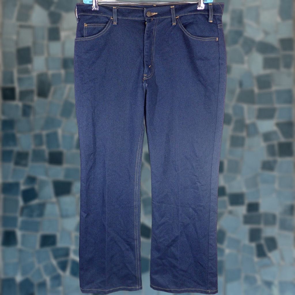 Levi's VINTAGE Levi's 517 Orange Tab Bootcut Saddleman Jeans 38x28 USA Made 70s Slim Fit Dark Blue Denim-Look Polyester 5-Pocket Style with Zipper Size US 38 / EU 54 - 1 Thumbnail
