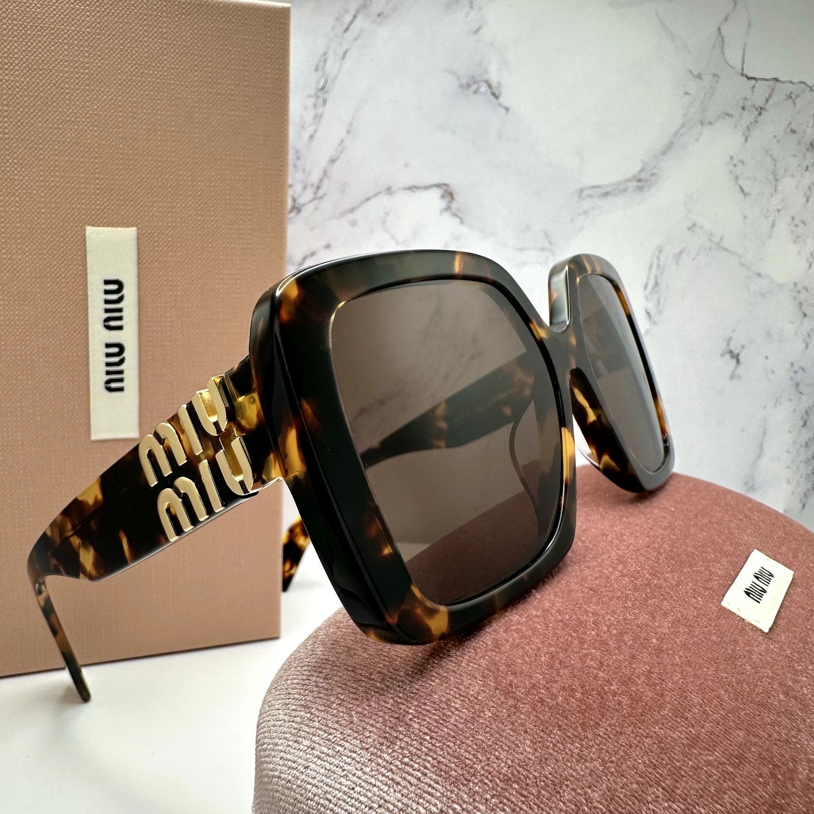 Miu Miu New MIU MIU Sunglasses Brown Square Gold Full Rim 56mm Size ONE SIZE - 4 Thumbnail