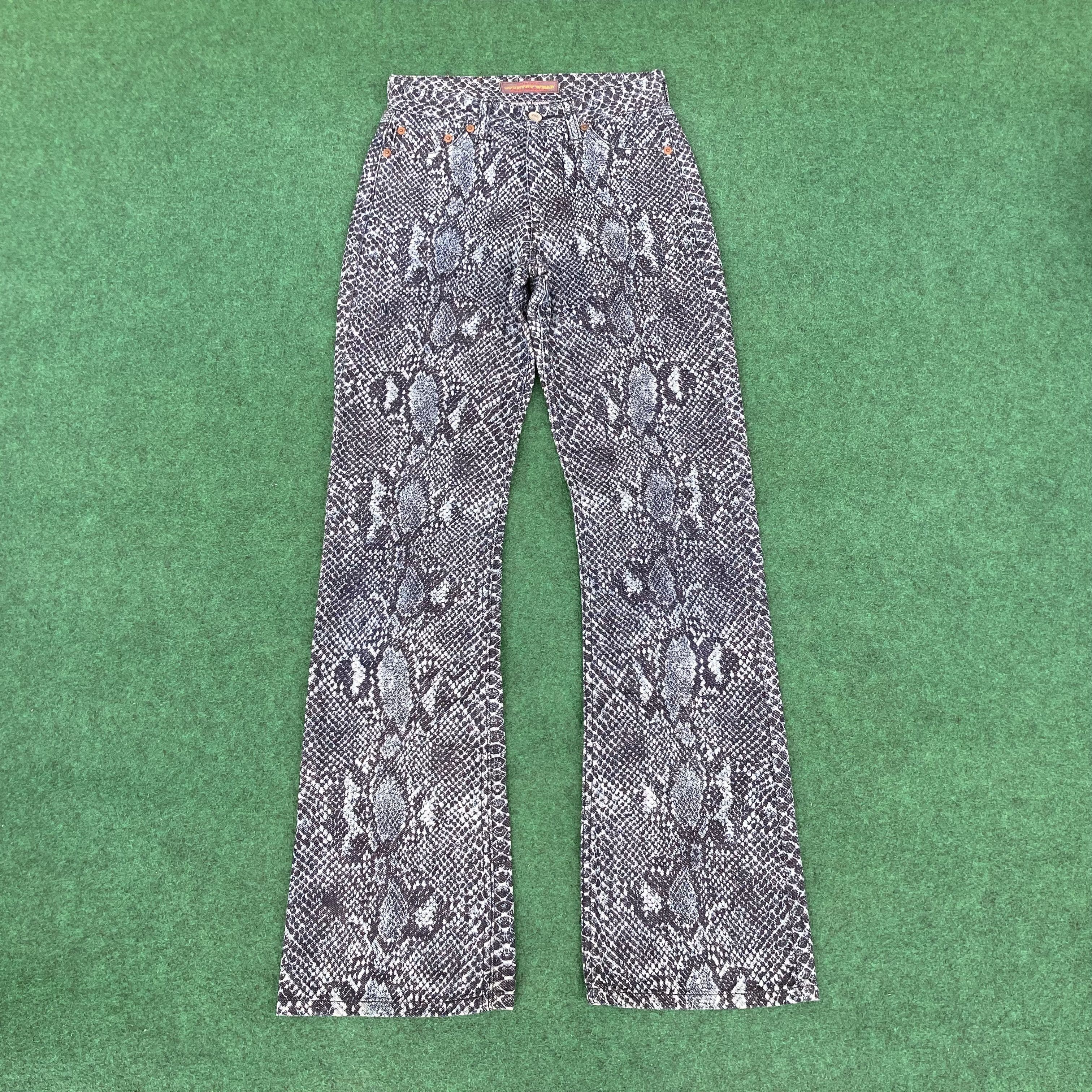 Hysteric Glamour × Japanese Brand × Vintage 25x31 Vtg Ozone Community Snakes Print Flare Bootcut Jeans Size 25" / US 0 / IT 36 - 1 Thumbnail