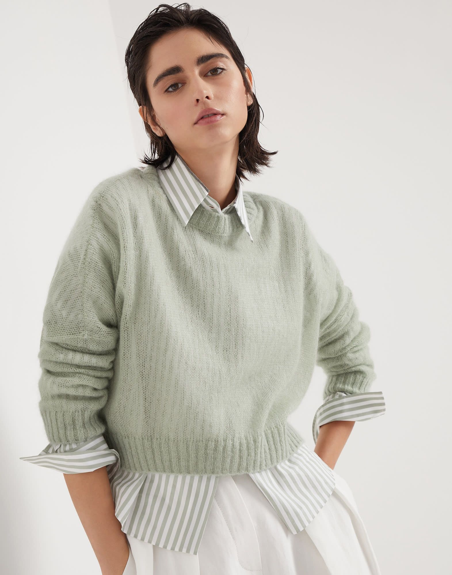 Brunello Cucinelli o1w1db10825 Sweater in Light/Pastel Green Size S / US 4 / IT 40 - 3 Thumbnail