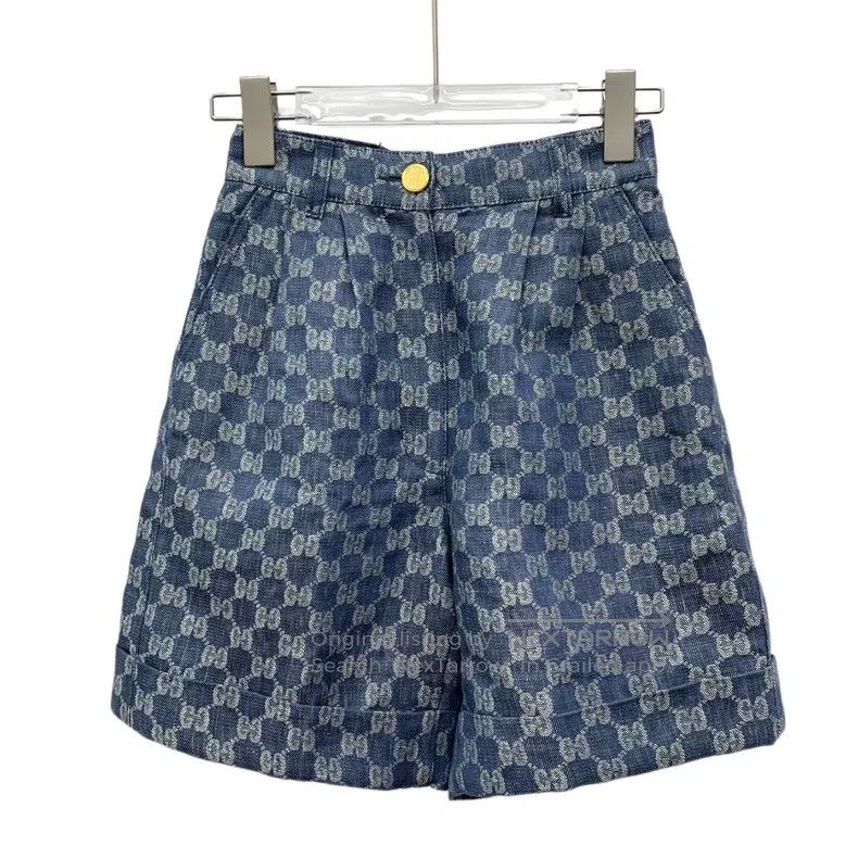 Gucci Gucci Blue logo jacquard full print linen casual shorts Size 24" / US 00 / IT 34 - 1 Thumbnail