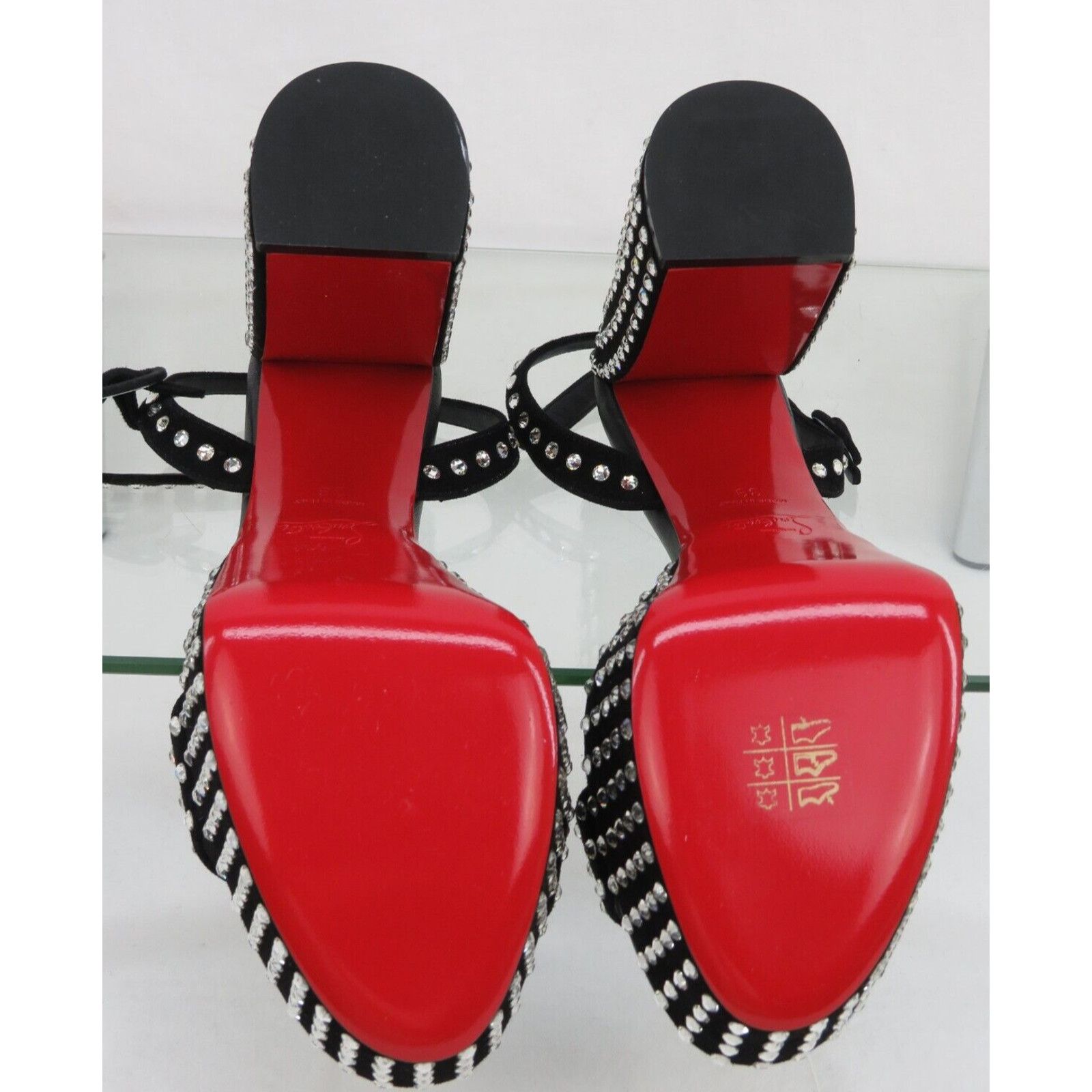 Christian Louboutin MOVIDA JANE BLACK SUEDE CRYSTALS PLATFORM SANDAL PUMPS 39 Size US 9 / IT 39 - 11 Thumbnail