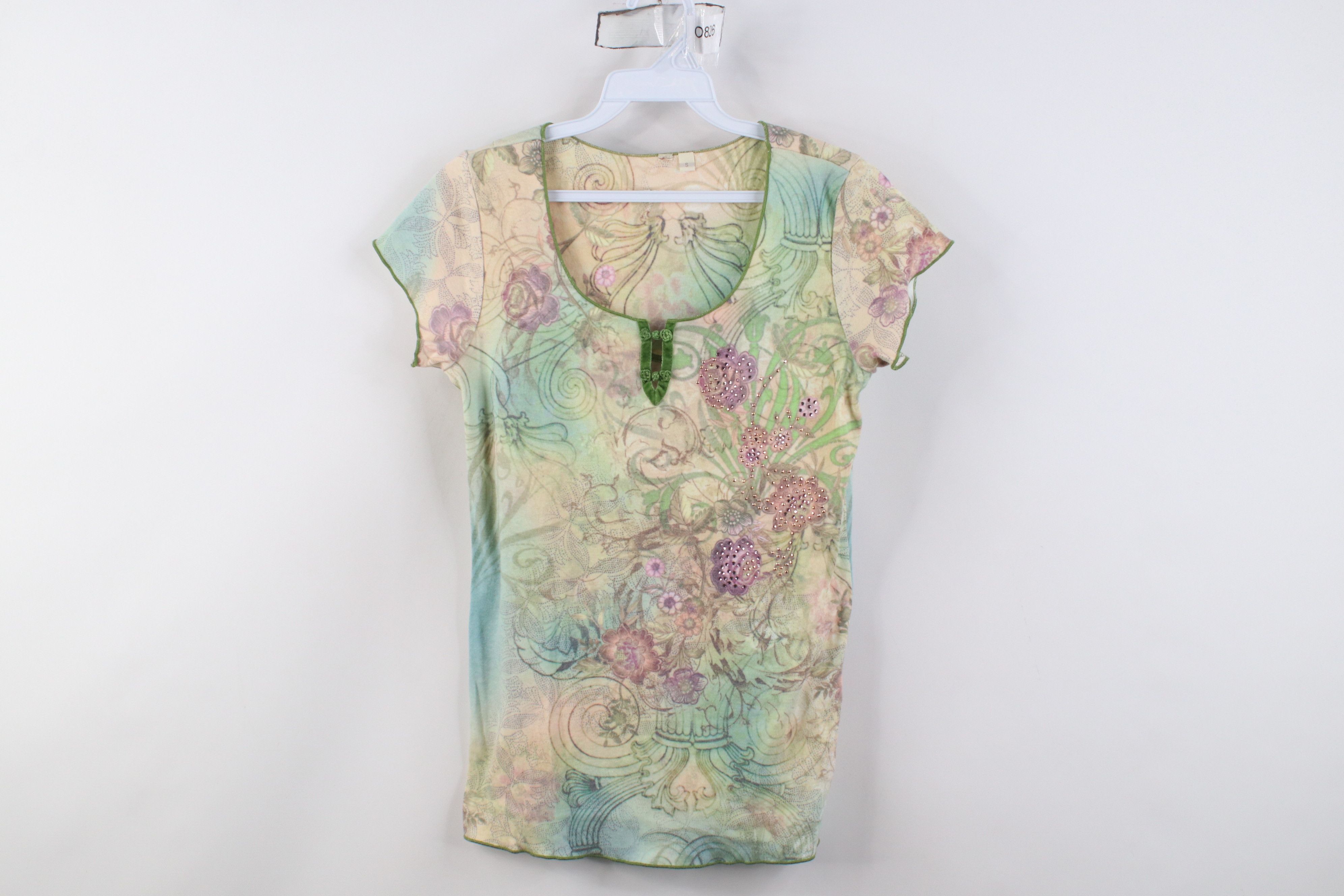 Vintage Vintage 90s Y2K Babydoll Fairy Flower Ribbed T-Shirt USA Size S / US 4 / IT 40 - 1 Thumbnail