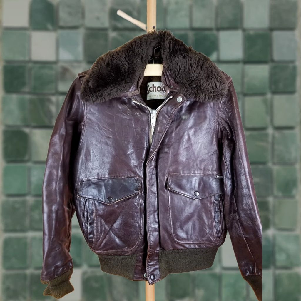 Schott VINTAGE Schott Leather Jacket Mens 36 Cafe Racer Moto Fur