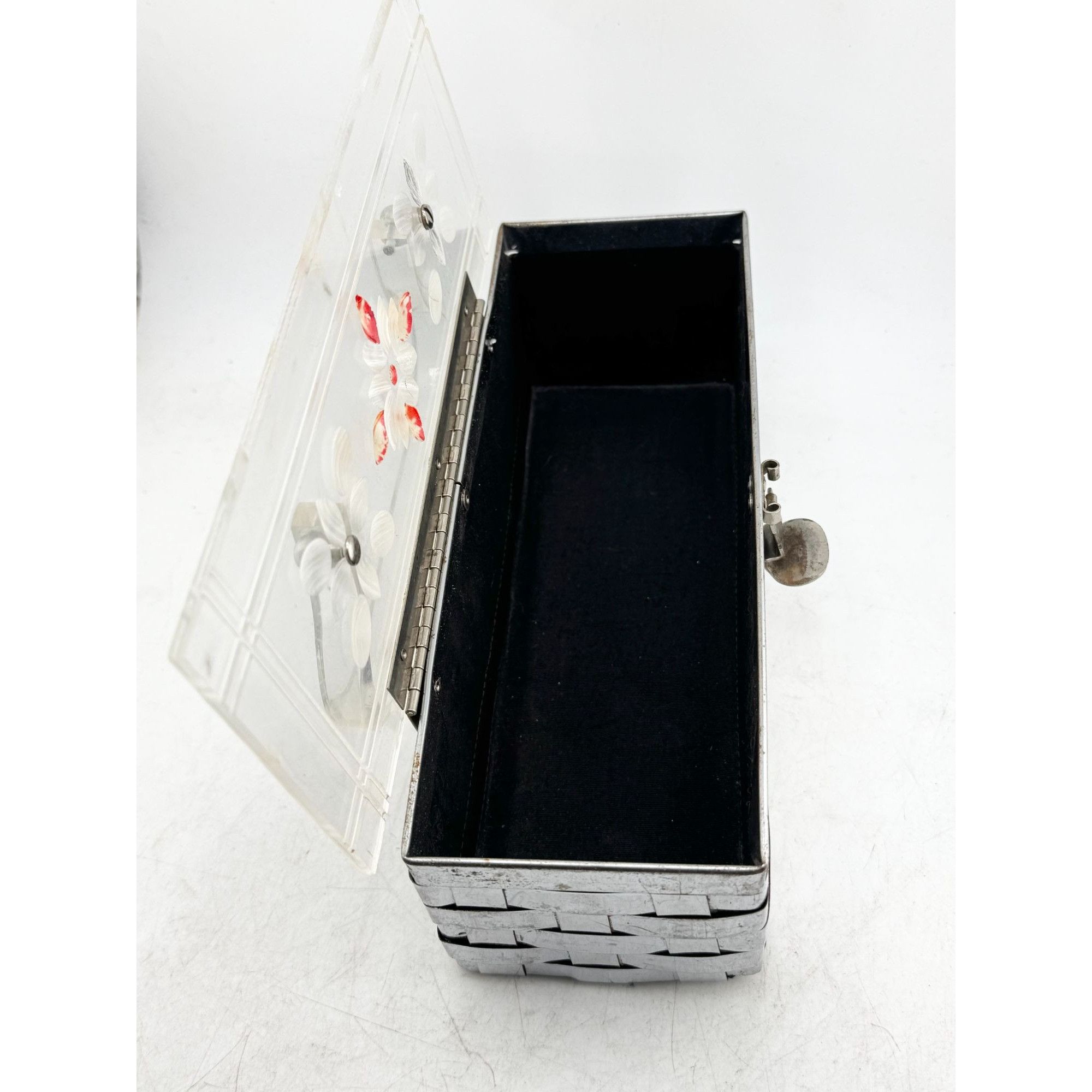 Vintage Vintage Estate Art Deco Floral Lucite Metal Woven Box Handba Size ONE SIZE - 6 Thumbnail