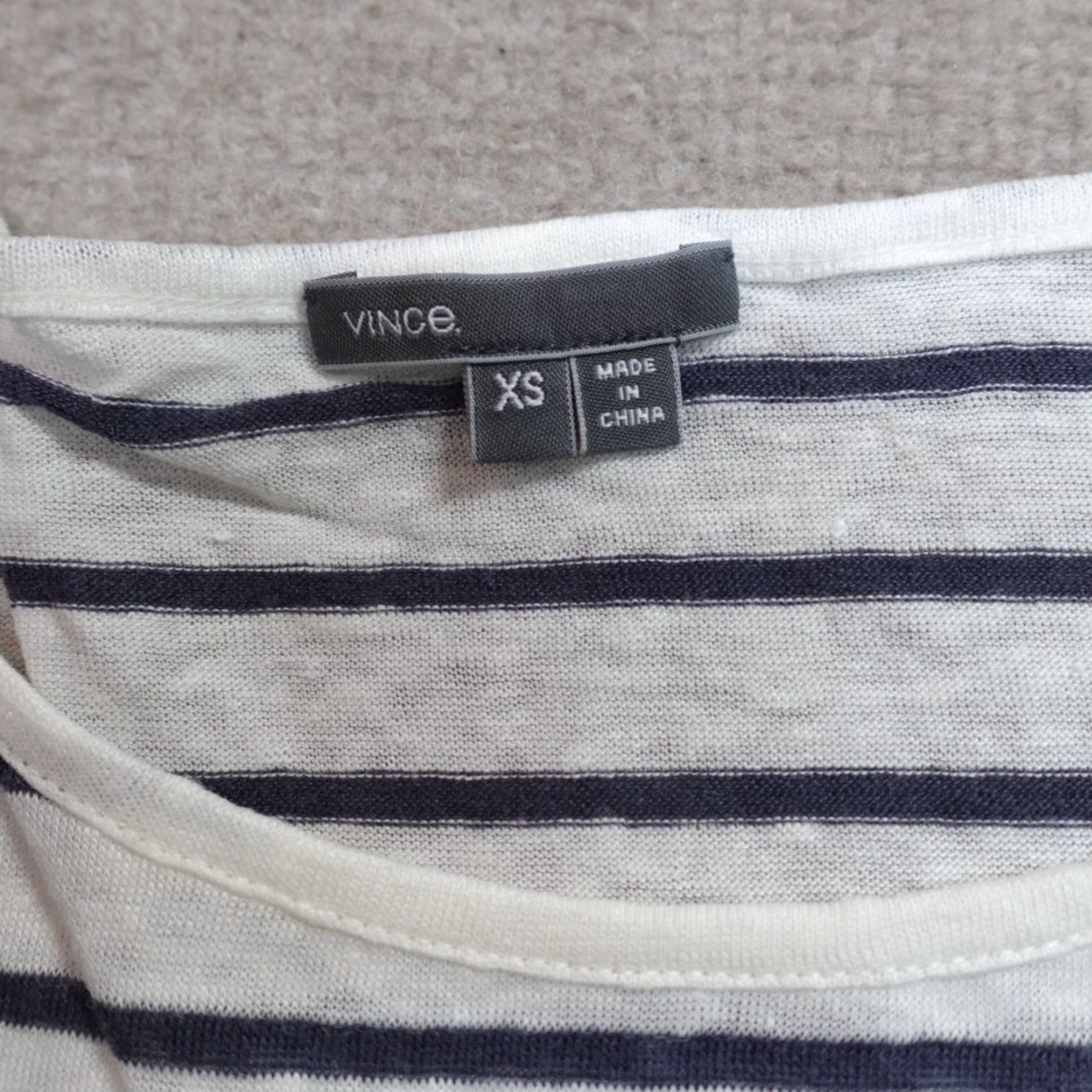 Vince Vince Womens Shirt XS White Crewneck Linen Breton Stripe Short Sleeve T-Shirt Womens XS White Linen Breton Stripe Vince Shirt Size XS / US 0-2 / IT 36-38 - 2 Thumbnail