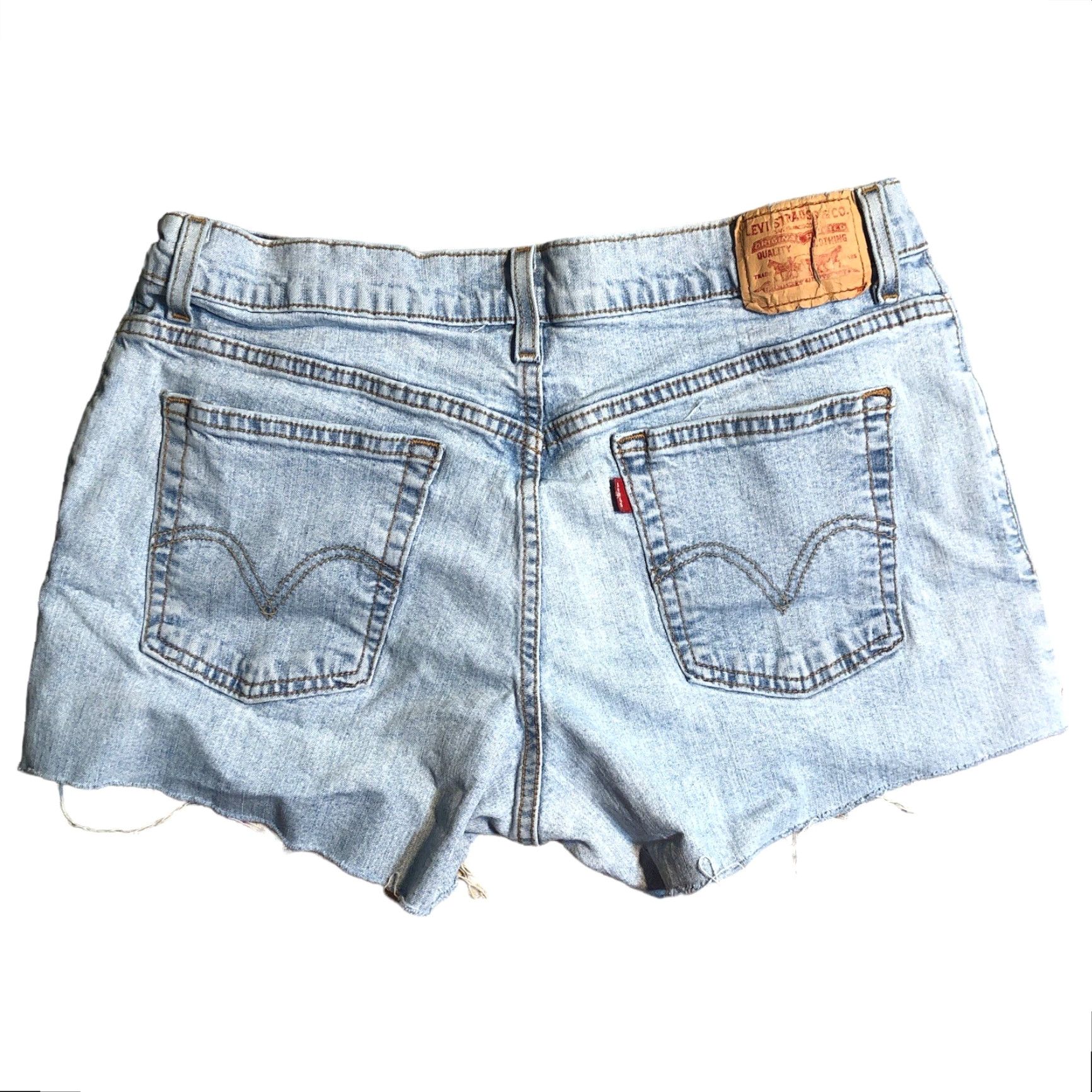 Levi's VINTAGE Levi's 550 Relaxed Denim Cut-Off Shorts Womens 12 Blue Distressed Raw Hem 90s 5-Pocket Jeans, Casual Size 34" / US 12 / IT 48 - 2 Thumbnail