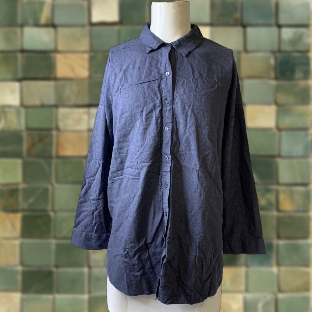 ANTHROPOLOGIE Shirt Women M Slate Blue Long-Sleeve Button-Up Button-Down Top Casual
