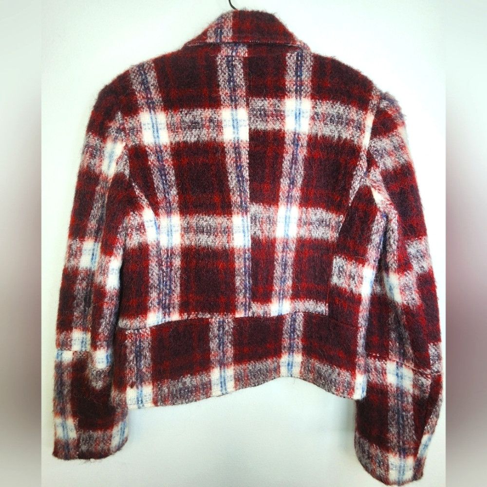 Slate & Stone Slate & Stone Plaid Red/White Wool-Blend Moto Jacket Size S / US 4 / IT 40 - 4 Thumbnail