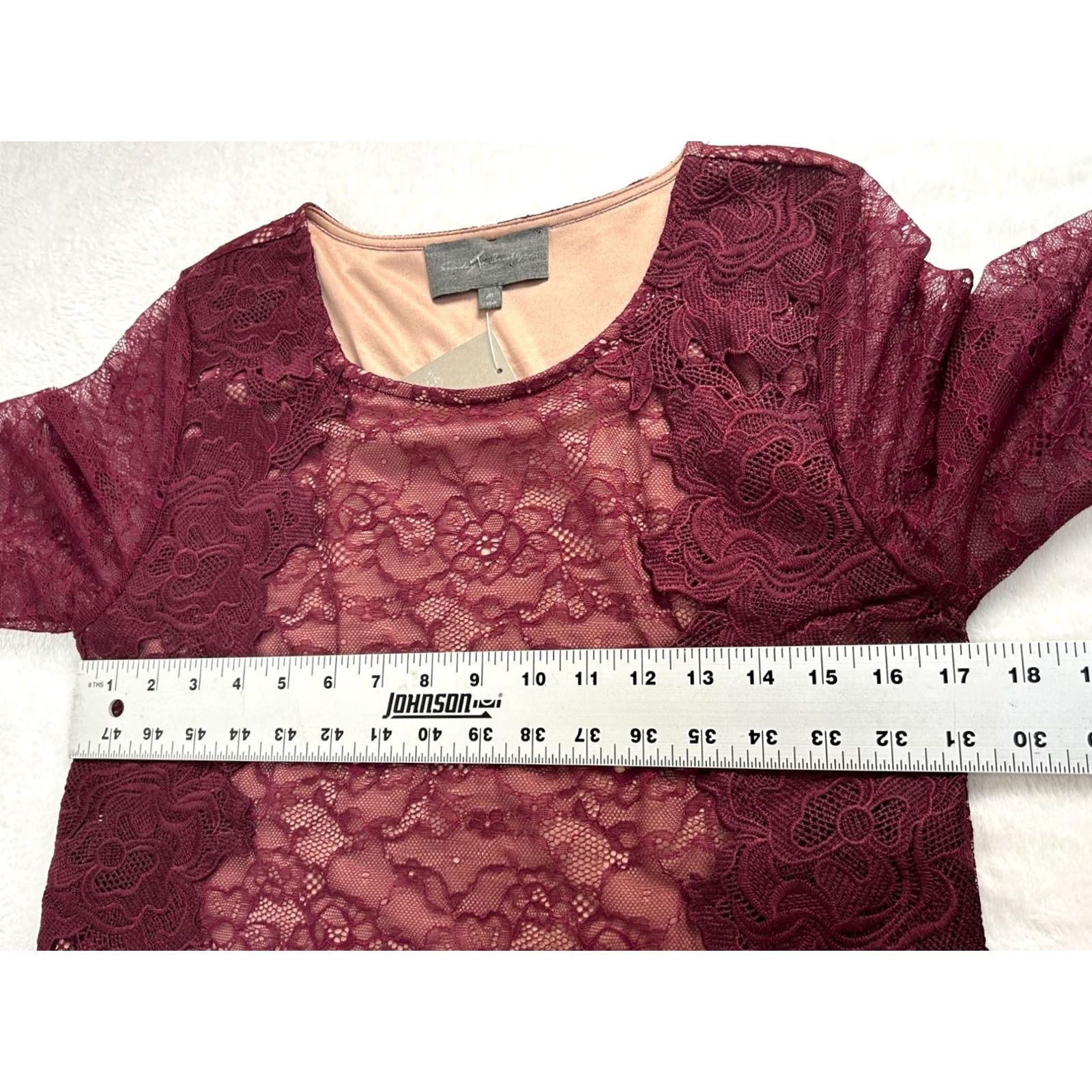 Anthropologie Sunday In Brooklyn Womens Lace Top Medium Burgundy 3/4 Sleeve New Size M / US 6-8 / IT 42-44 - 7 Thumbnail