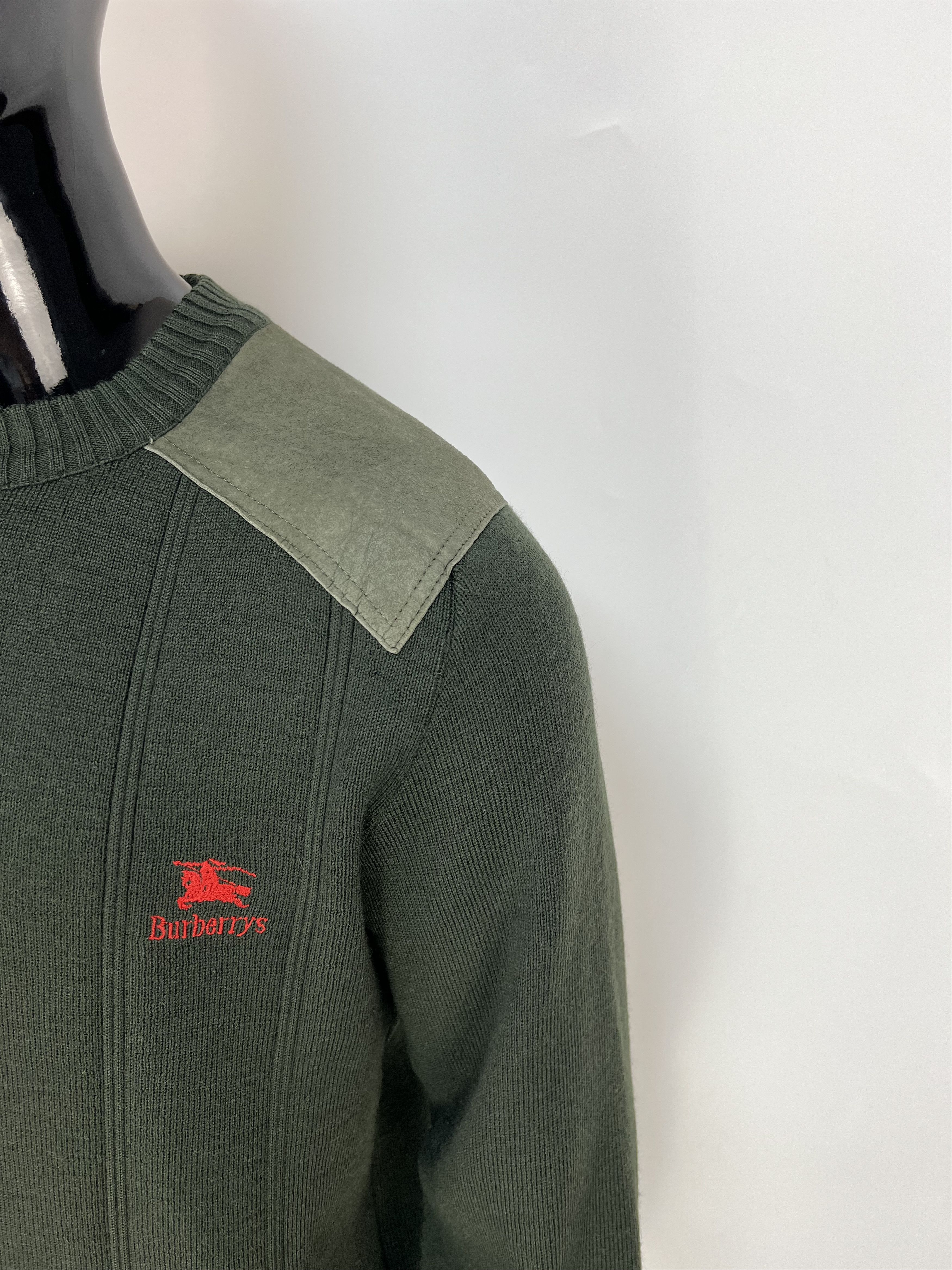 Burberry 90s Burberrys Vintage Wool Knit Sweater Shoulder Elbow Patch Size US L / EU 52-54 / 3 - 4 Thumbnail