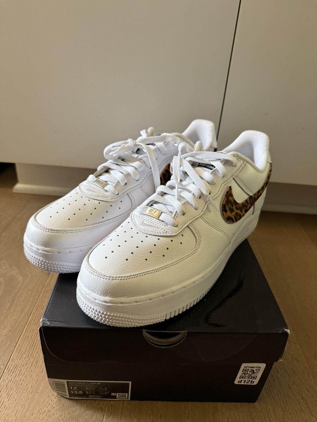 Nike × Supreme Nike Supreme x GOODENOUGH x Air Force 1 White Cheetah Print Size US 12 / EU 45 - 1 Thumbnail