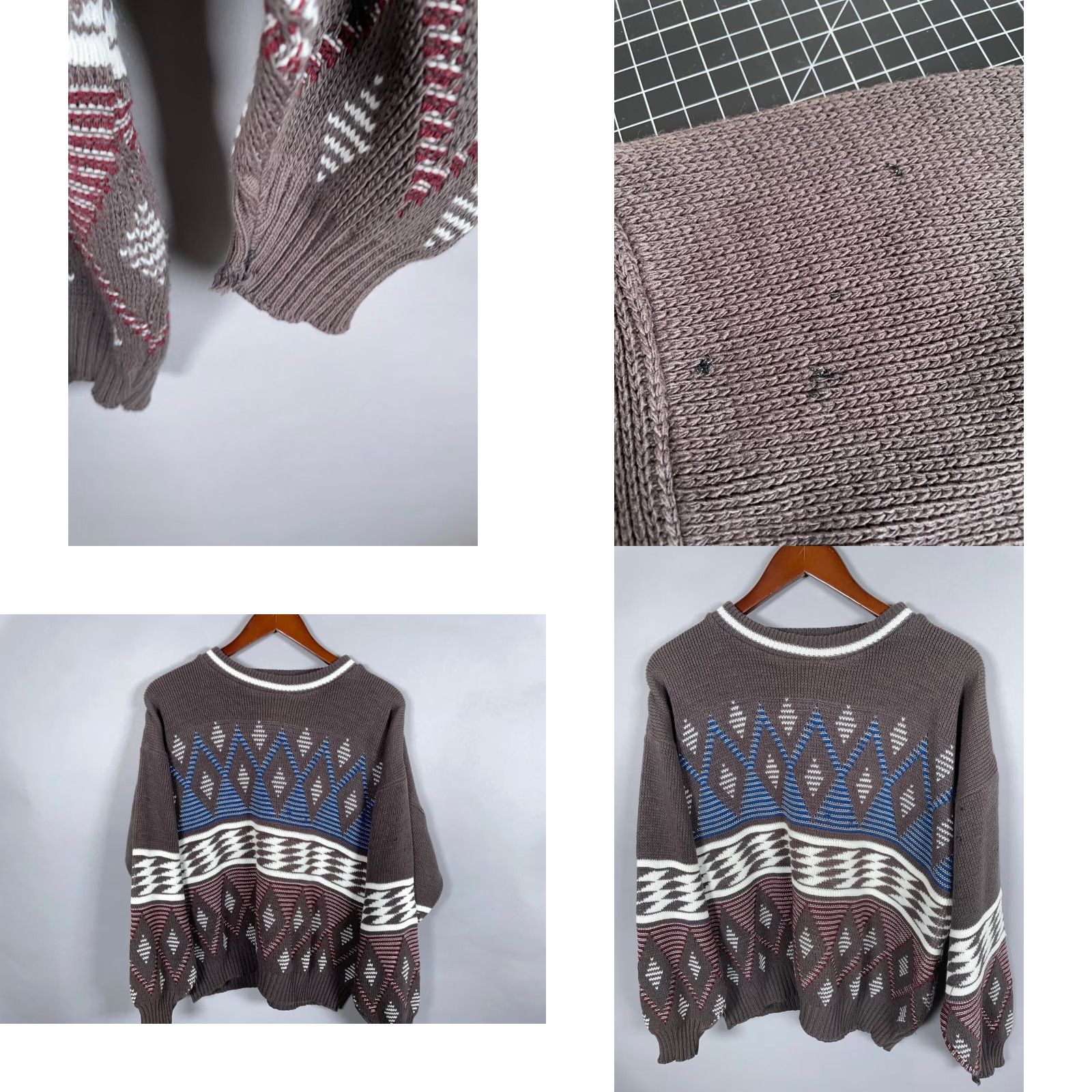 Vintage VINTAGE Towncraft Men's Sweater Adult Large Diamond Pattern Crew Neck Knit Pullover 90s Fall Winter Made in USA Size US L / EU 52-54 / 3 - 8 Thumbnail