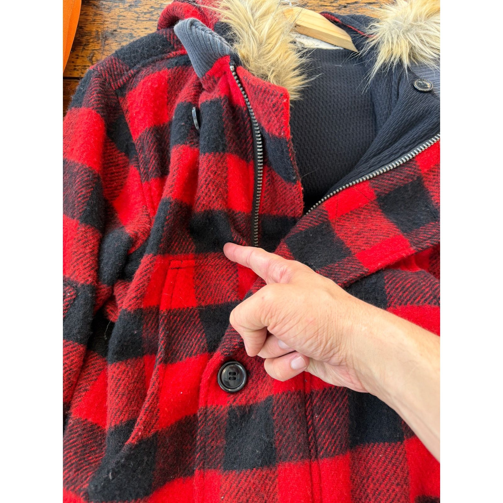 Greg Lauren Greg Lauren Sample Buffalo Plaid Fur Hooded Jacket Size US L / EU 52-54 / 3 - 4 Thumbnail