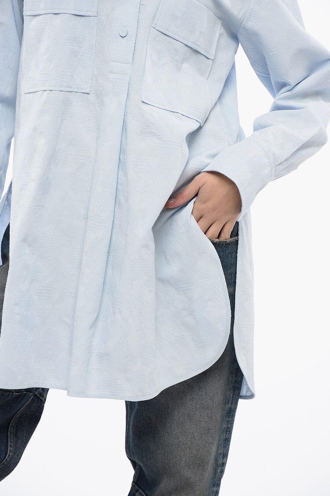 Chloe og1mm1125 Over Embroidered Shirt in Light Blue Size S / US 4 / IT 40 - 3 Thumbnail