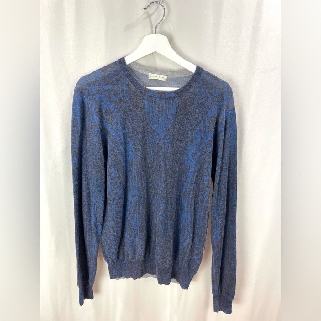 Etro ETRO Blue Paisley Cashmere Silk Crewneck Sweater Size S Size US S / EU 44-46 / 1 - 2 Thumbnail
