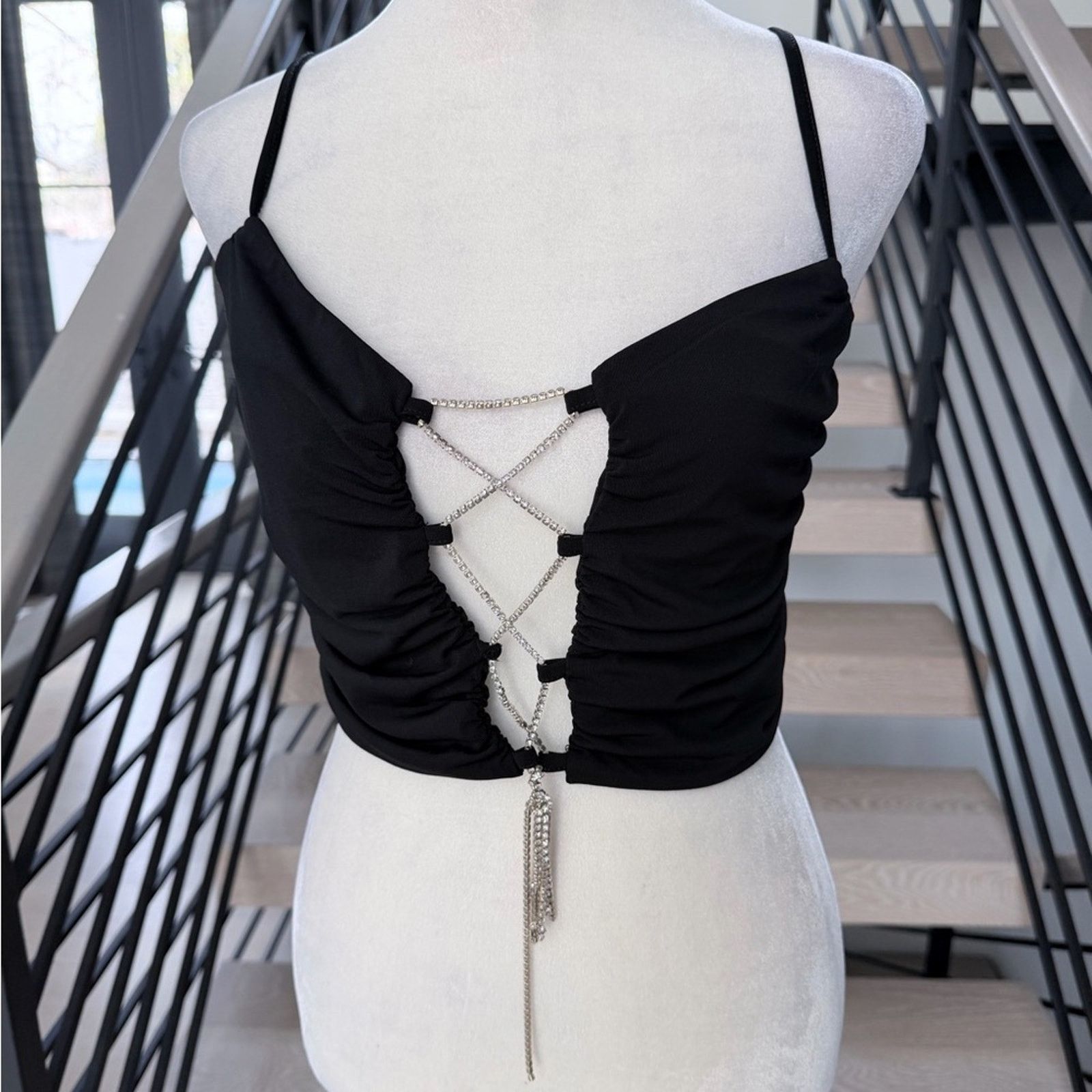 Other New Y2K Black Lace-Up Crop Top size S/M Size S / US 4 / IT 40 - 3 Thumbnail
