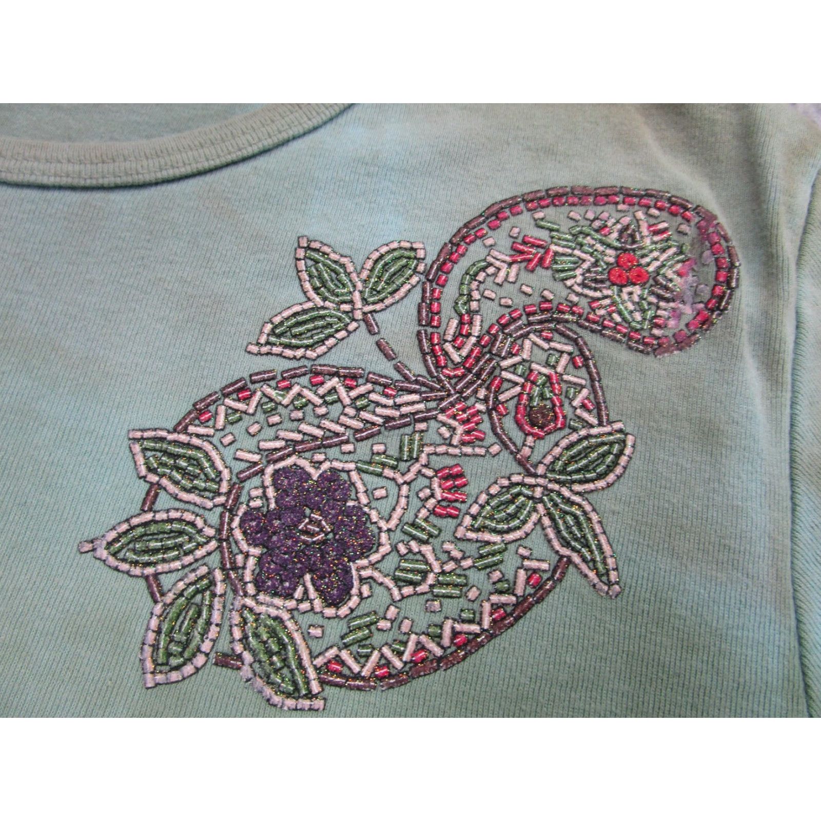Vintage Tryst Shirt Womens Large Turquoise Brown Paisley Beaded Embellished Boho y2k Size L / US 10 / IT 46 - 3 Thumbnail
