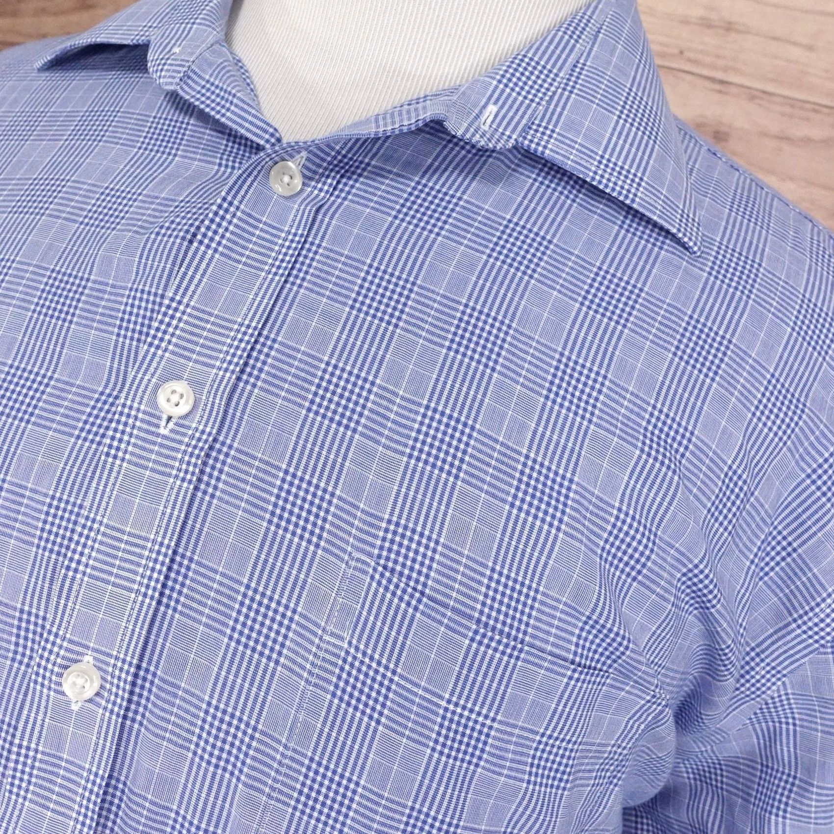 Stafford Stafford Dress Shirt Mens 18 34/35 Blue Check Regular Fit Travel Easy Care Size 48R - 2 Thumbnail