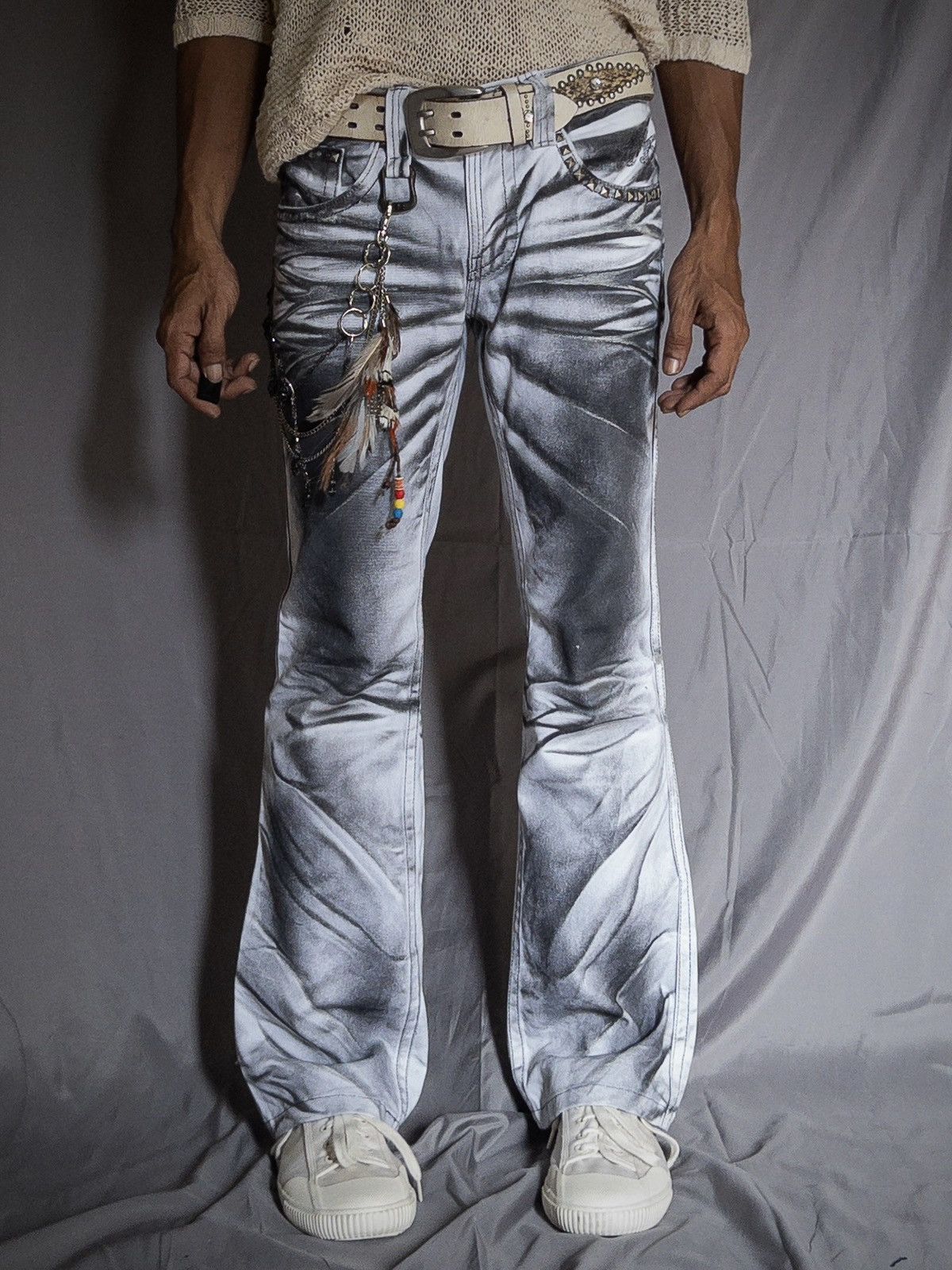 Japanese Brand Xfrm Silver Glitter Waxed Bootcut Jeans Y2K Japanese Brand Size US 31 - 2 Thumbnail
