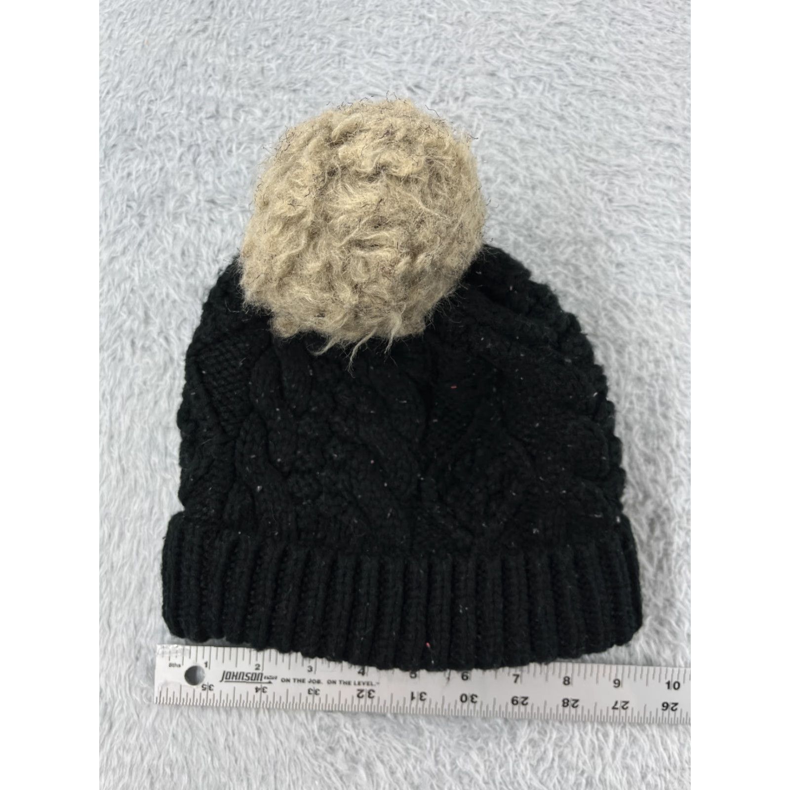 Vintage Panache Beanie Toque Womens One Size Black Cable Knit Acrylic Poly Lined Ski Pom Beanie Size ONE SIZE - 5 Thumbnail