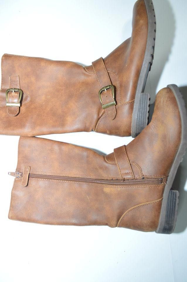 Designer Brown Faux Leather Mid-Calf Buckle Boots - Size 3 Size US 7.5 / IT 37.5 - 4 Thumbnail