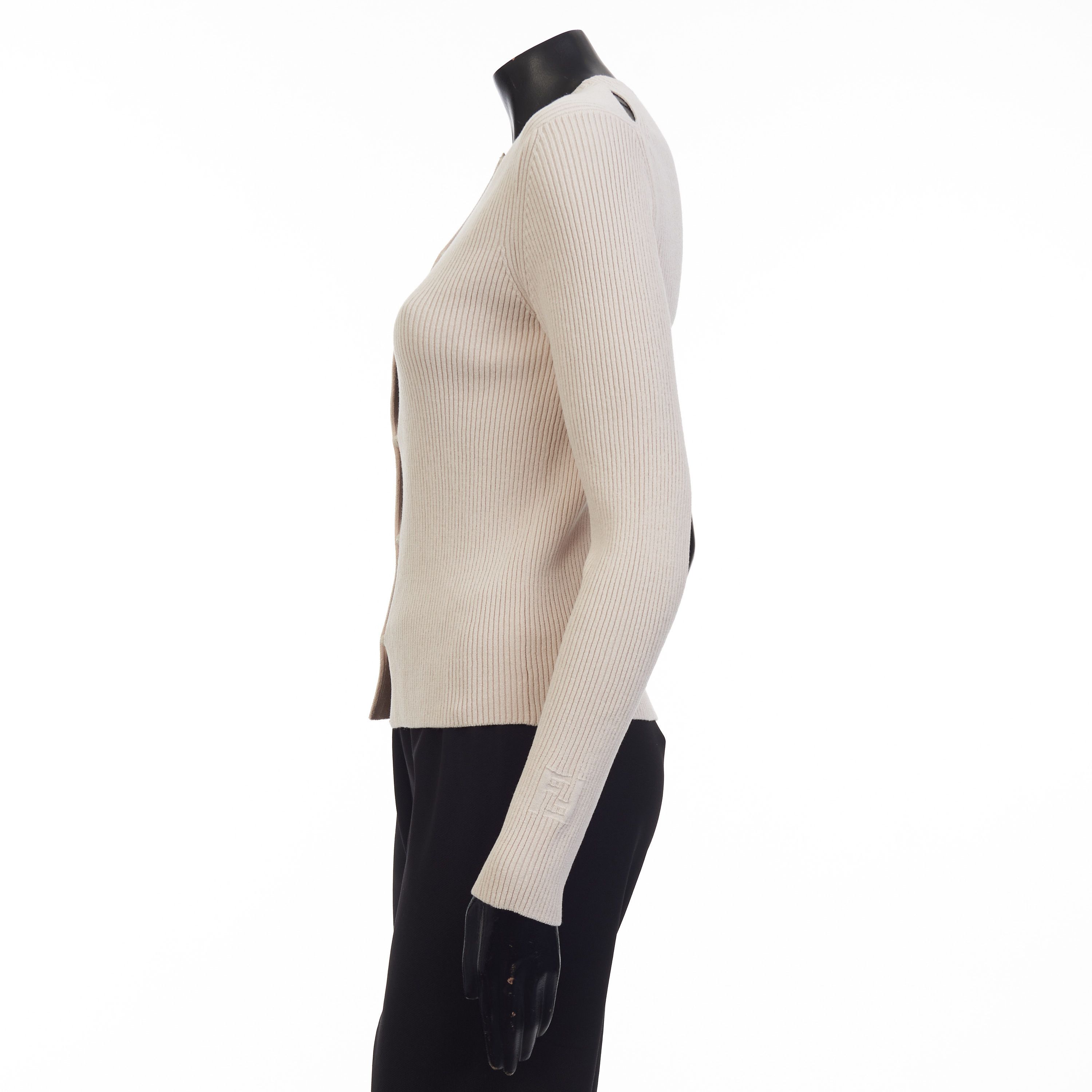 Fendi Beige Cotton Cardigan - Rib Knit, Snap Closure Size M / US 6-8 / IT 42-44 - 3 Thumbnail
