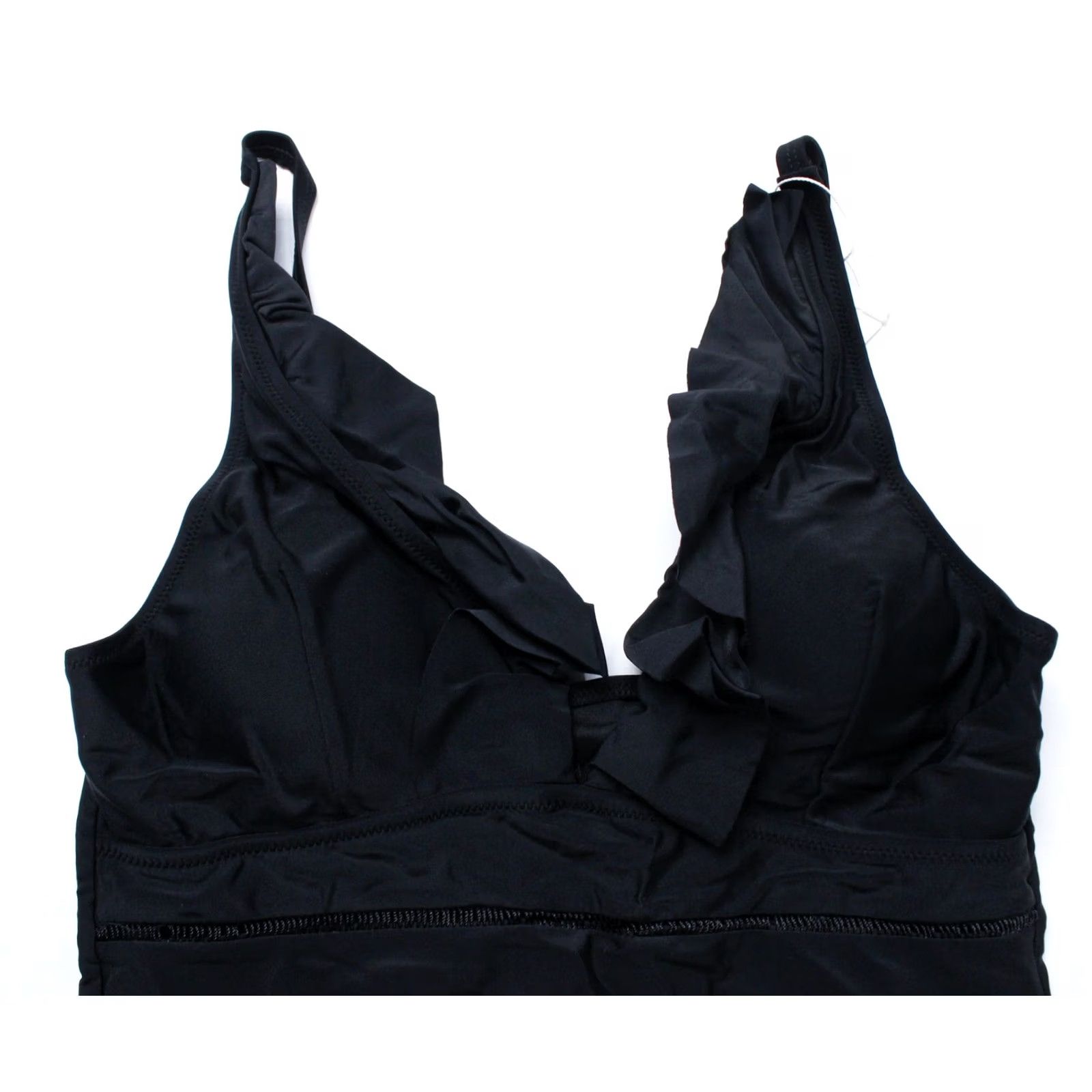 Vintage Beachsissi One Piece Swimsuit Women's Black Medium Solid Ruffled ZS6 NWT Size ONE SIZE - 2 Thumbnail