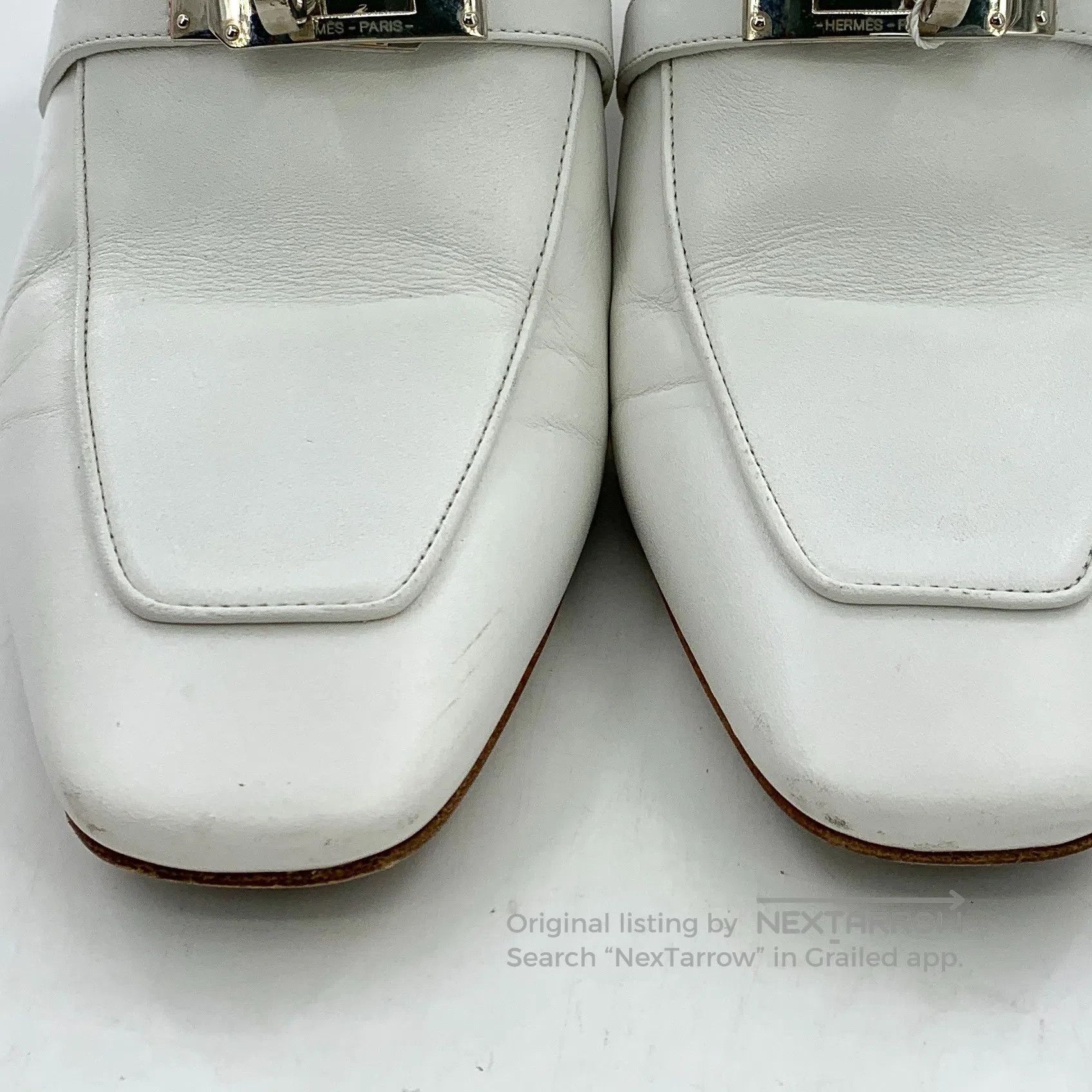 Hermes Hermes White silver buckle Mule block high-heeled shoes| Size US 8.5 / IT 38.5 - 8 Thumbnail