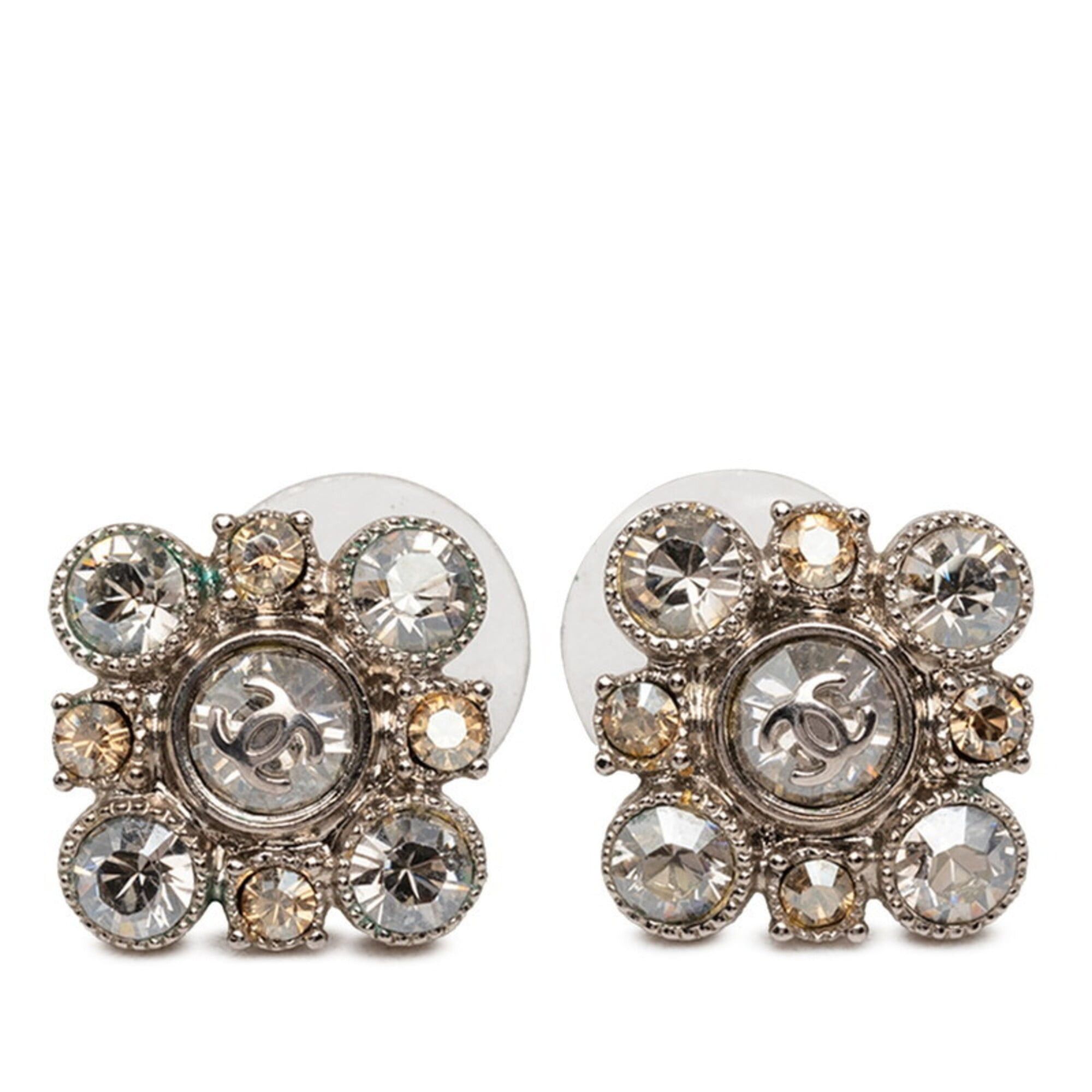 Chanel Chanel Coco Mark Earrings, Silver Rhinestone Plated, Women's CHANEL Size ONE SIZE - 1 Thumbnail