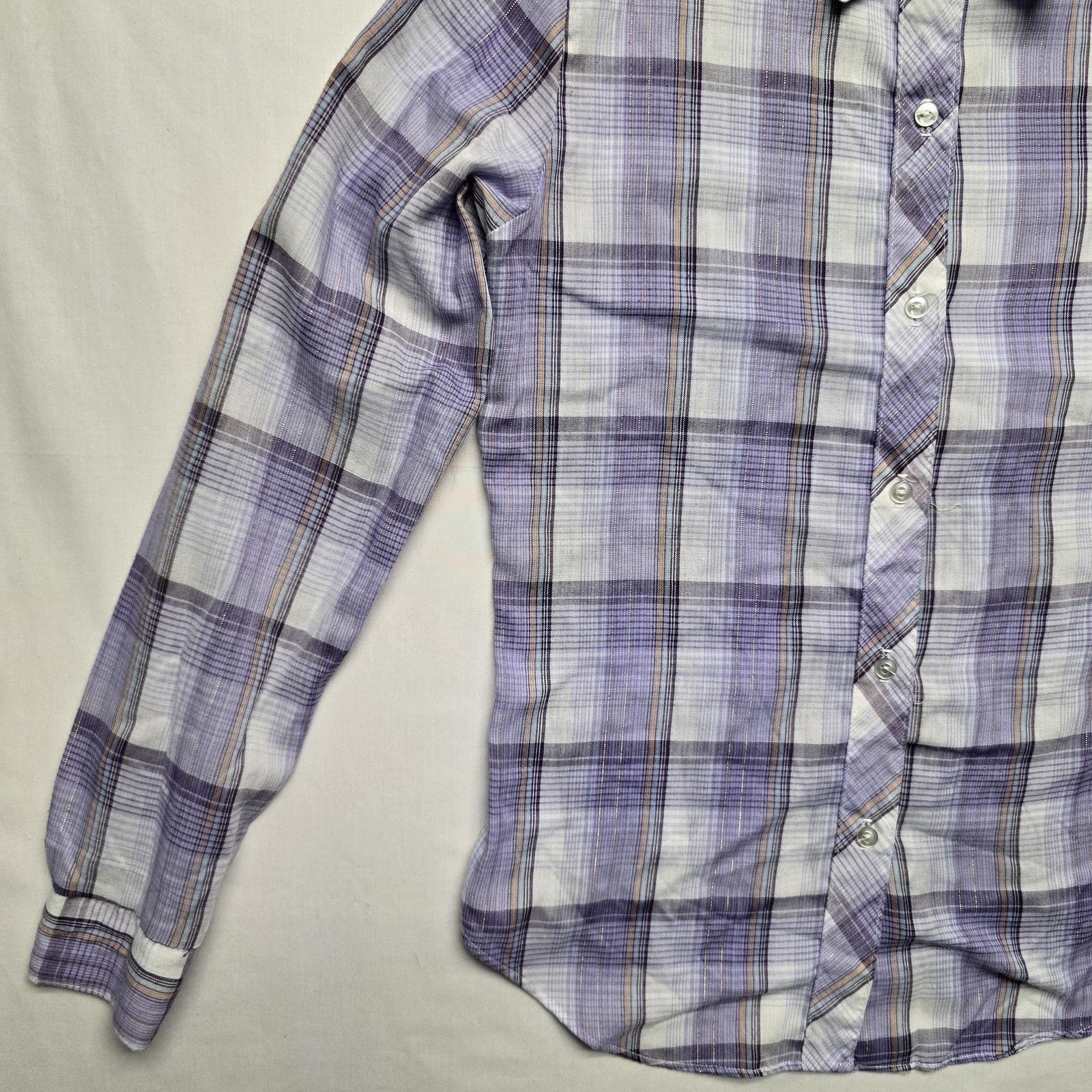 Vintage Vintage Accent Shirt S Purple Plaid Lurex Button Down 80s Size S / US 4 / IT 40 - 3 Thumbnail