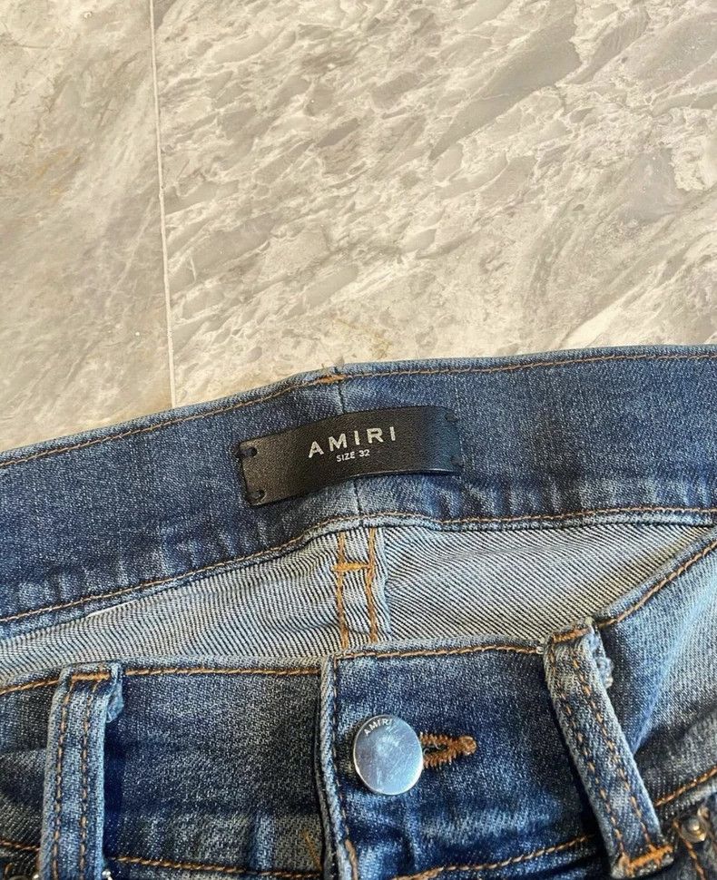 Amiri Amiri 15OG patched leather blue jeans Size US 32 / EU 48 - 2 Thumbnail