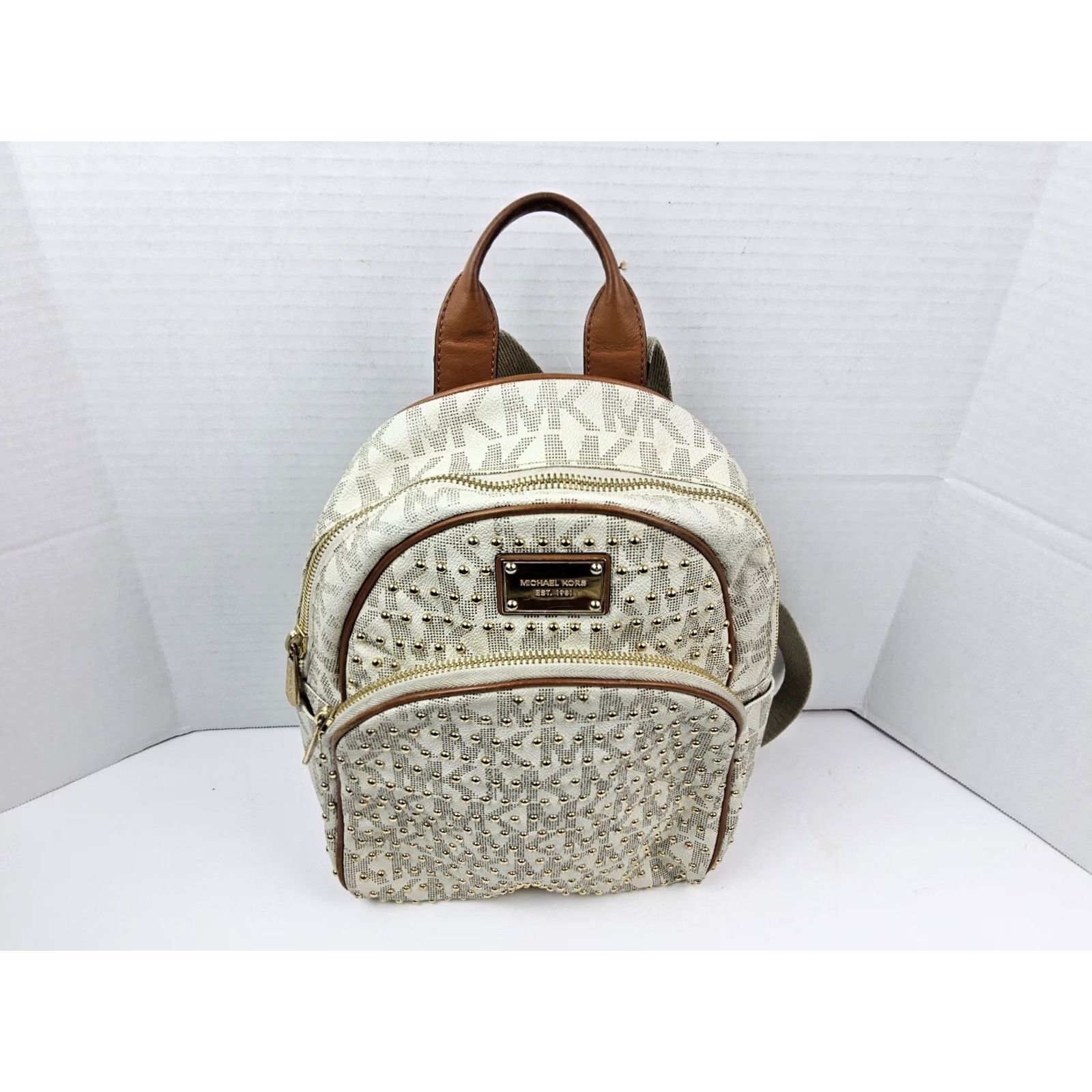 Michael Kors Michael Kors MK Studded Backpack Handbag Purse Women's Ivory PVC Exterior Studded Backpack Size ONE SIZE - 5 Thumbnail