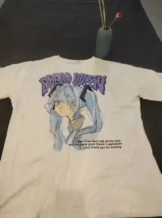 image of Vintage Anime Girl Music T-Shirt in White, Men's (Size Large)