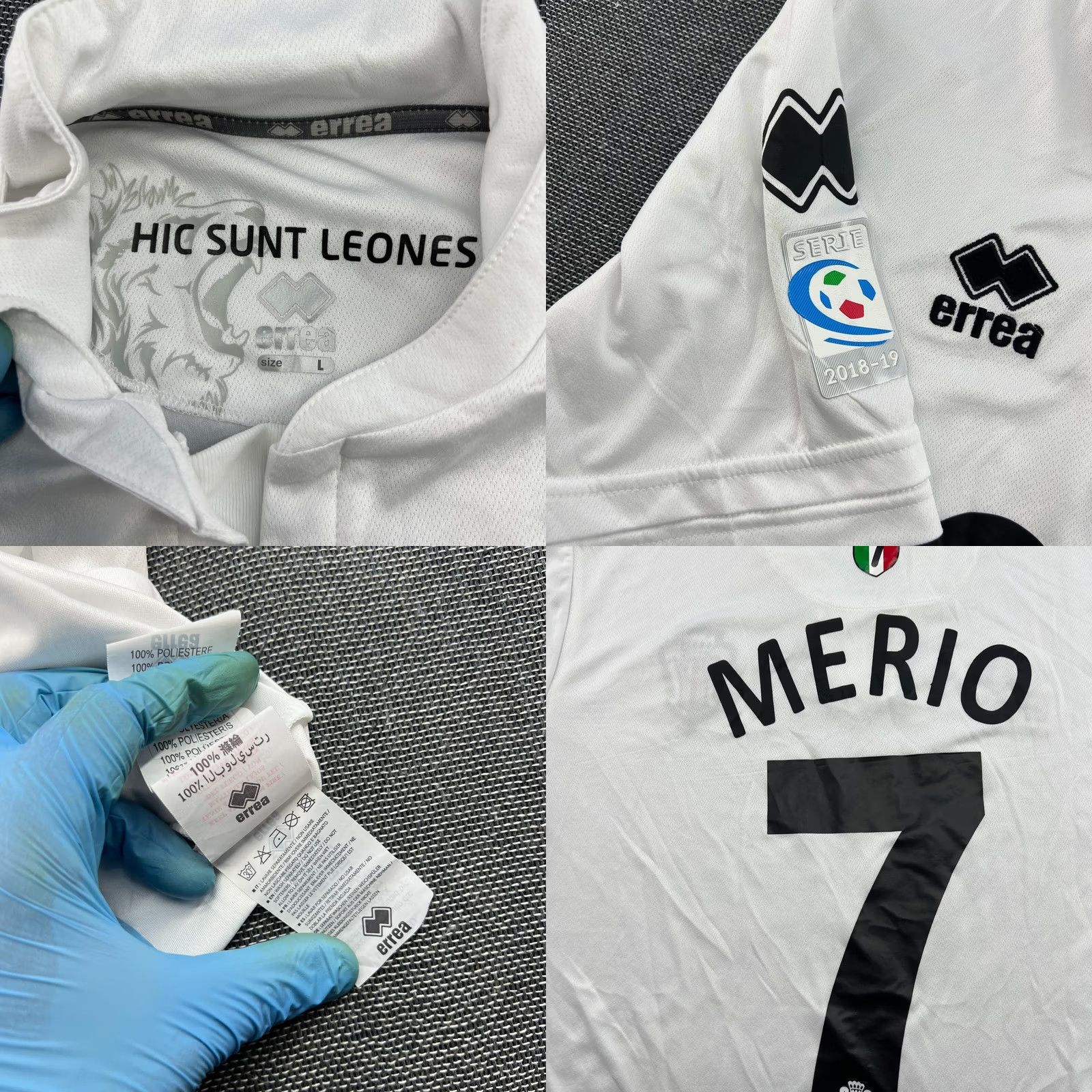 Errea Errea Pro Vercelli 2018-2019 Leonardo Merio #7 Home Mens Football Jersey L White Moisture Wicking Quick Dry Football Jersey Mens Size US L / EU 52-54 / 3 - 8 Thumbnail