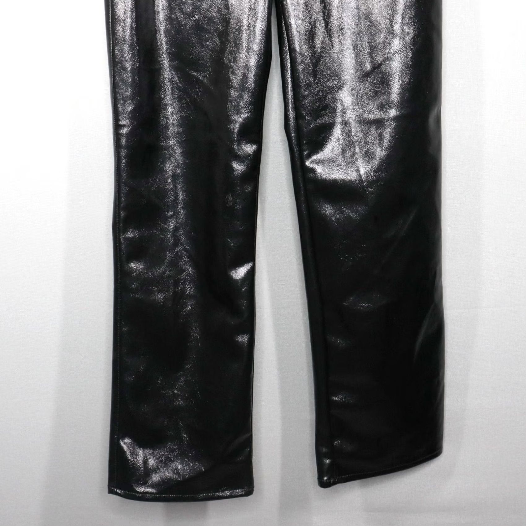 H&M H&M Pants Womens Size 10 Black Vegan Leather Straight Leg High Waist 30" Inseam Womens Size 32" / US 10 / IT 46 - 3 Thumbnail