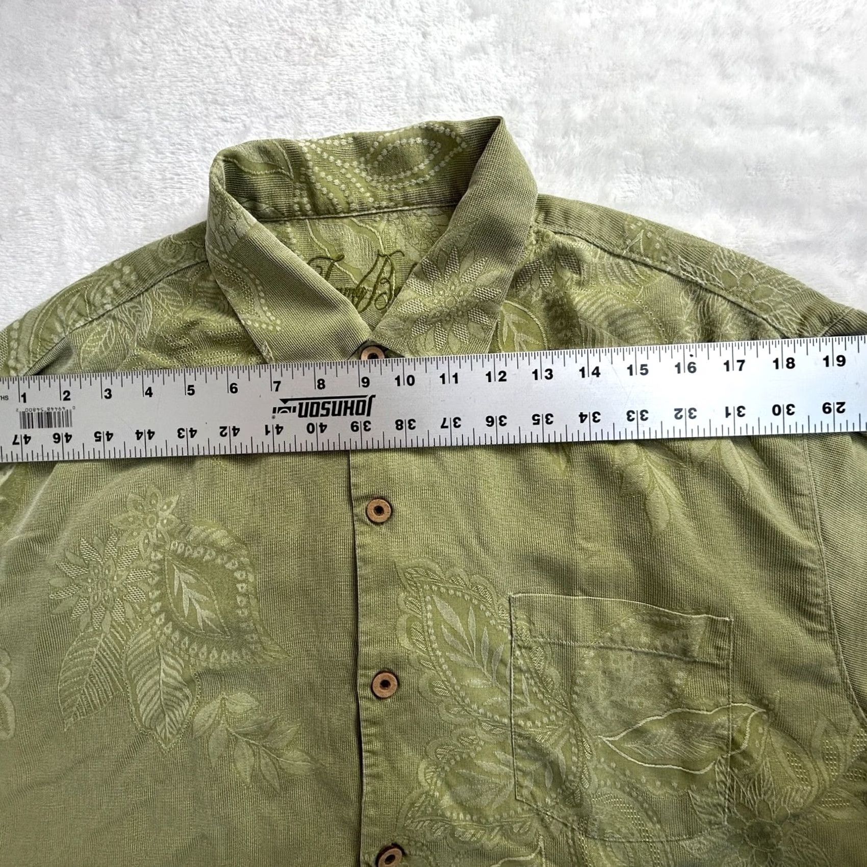 Tommy Bahama Tommy Bahama Mens Green Jacquard Floral Hawaiian Short Sleeve Button-Up Shirt XL Size US XL / EU 56 / 4 - 5 Thumbnail