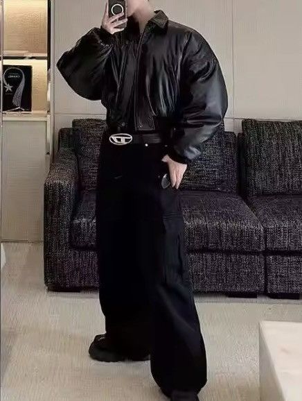 Japanese Brand CROPPED Vegan Leather Bomber Jacket - Boxy Streetwear Puffer Size US L / EU 52-54 / 3 - 6 Thumbnail