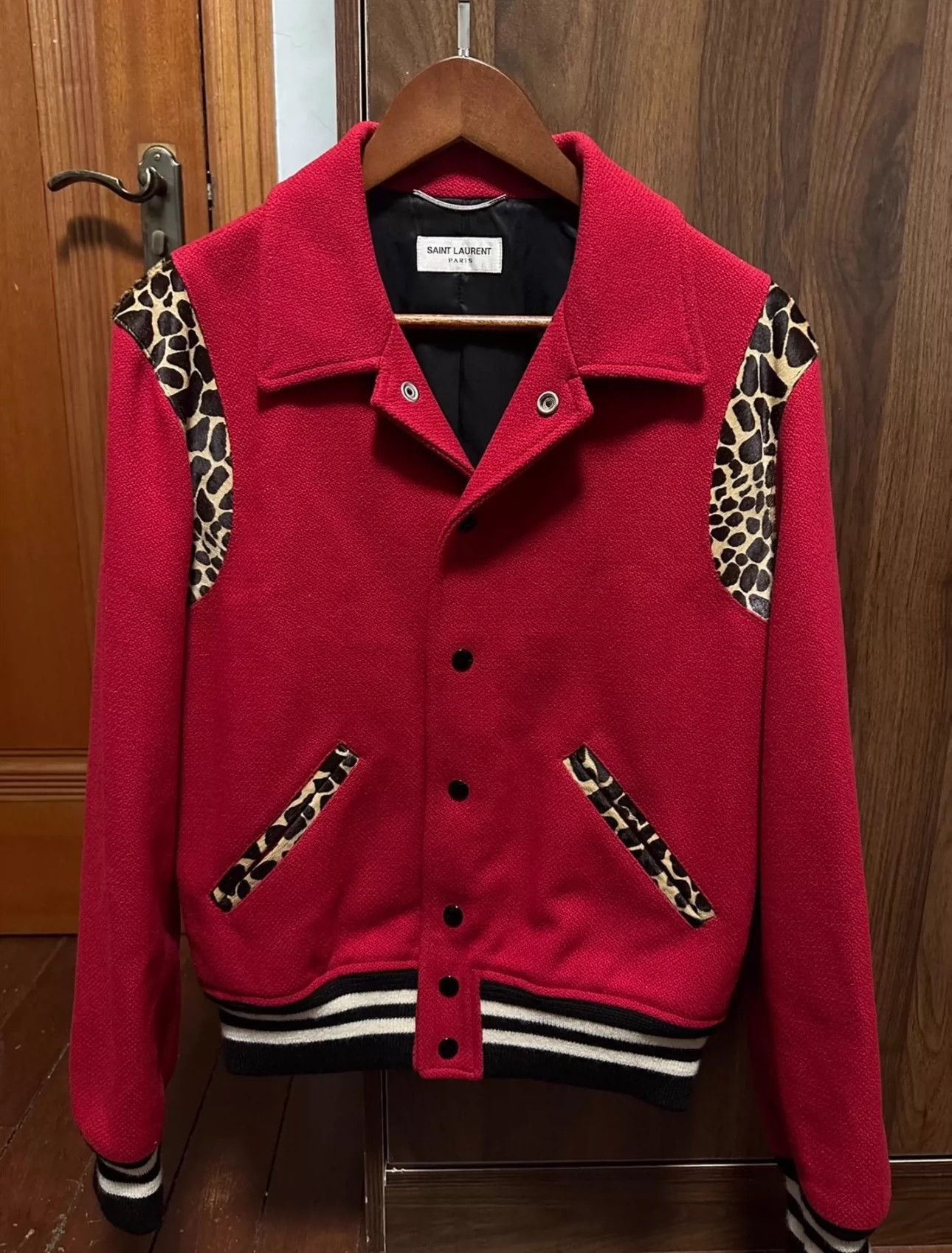 Saint Laurent Paris Saint Laurent Paris Red leopard print baseball jacket-2505 Size US S / EU 44-46 / 1 - 3 Thumbnail