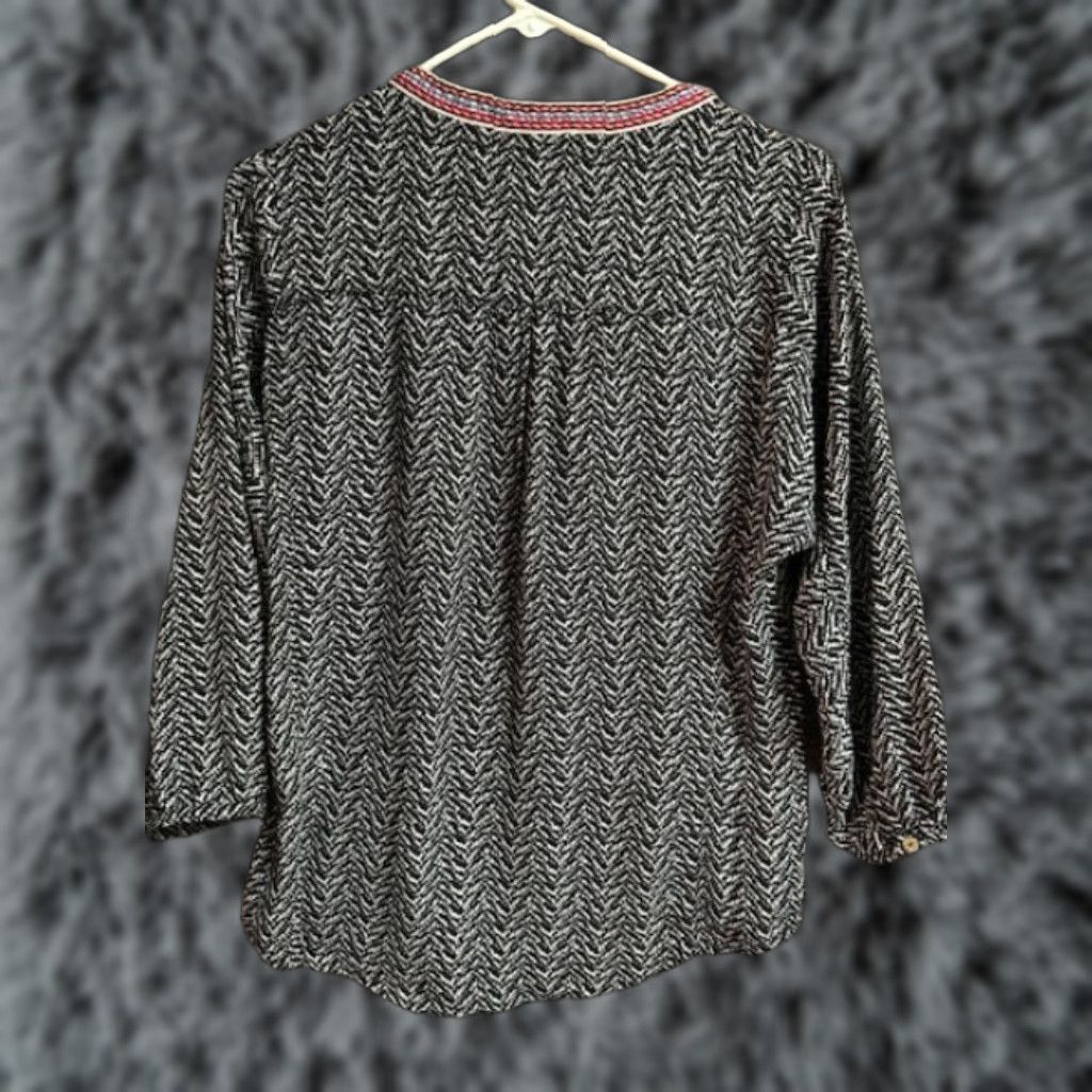 Vintage VINTAGE 90s Y2K Tassled Blouse Geometric Southwestern Boho Fairy Whimsigoth Medium Black Daniel Rainn Blouse Women M/Regular Womens Size M / US 6-8 / IT 42-44 - 1 Thumbnail