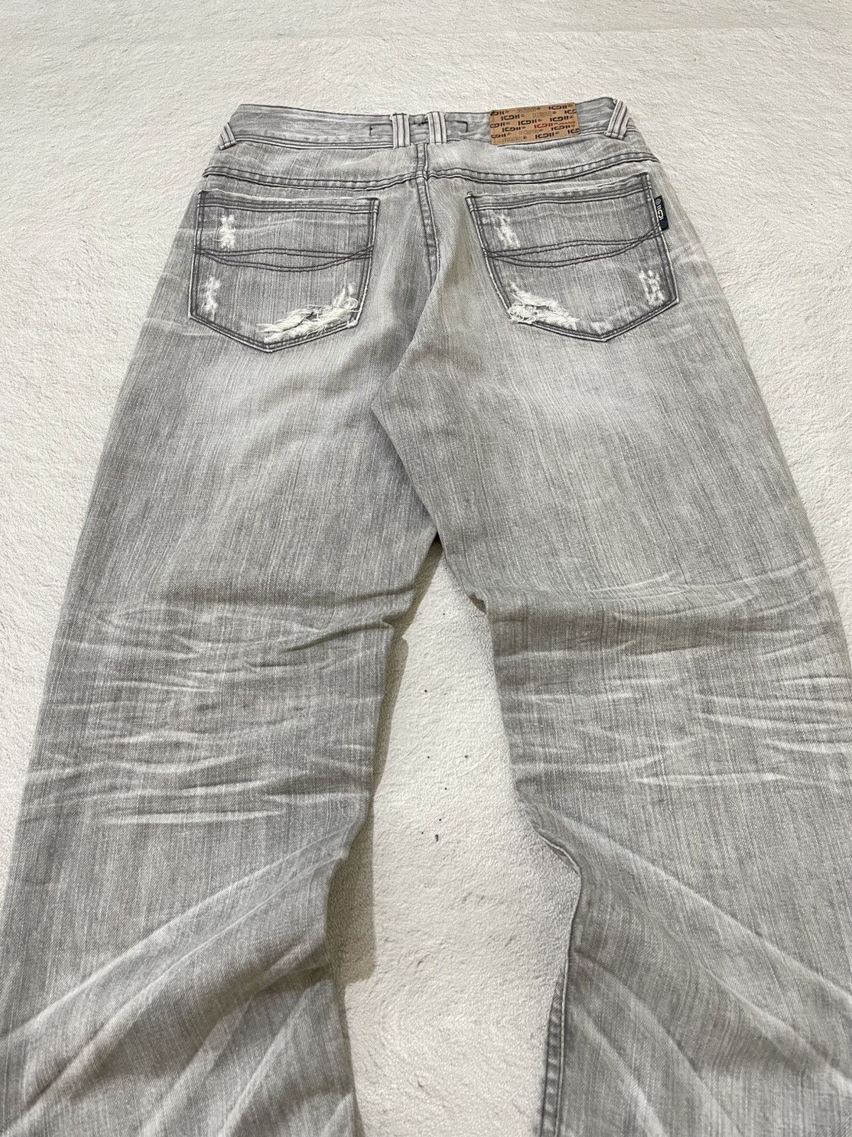 Japanese Brand 2000s IGII Y2K Washed Grey Denim Wide Leg Whiskered Fade Size US 28 / EU 44 - 9 Thumbnail