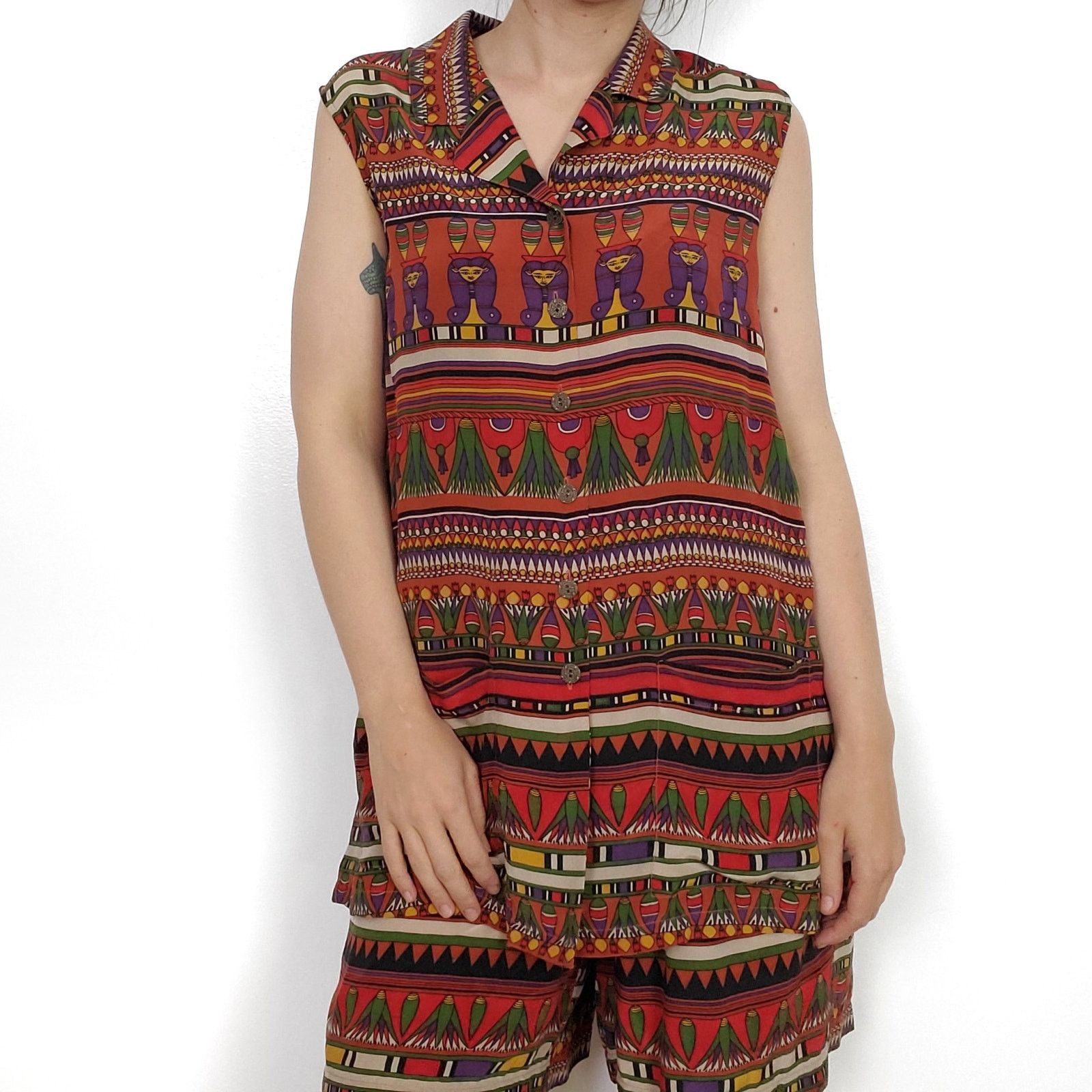Other Vintage Silk Collared Sleeveless Top Egyptian 90s Pockets M Size M / US 6-8 / IT 42-44 - 2 Thumbnail